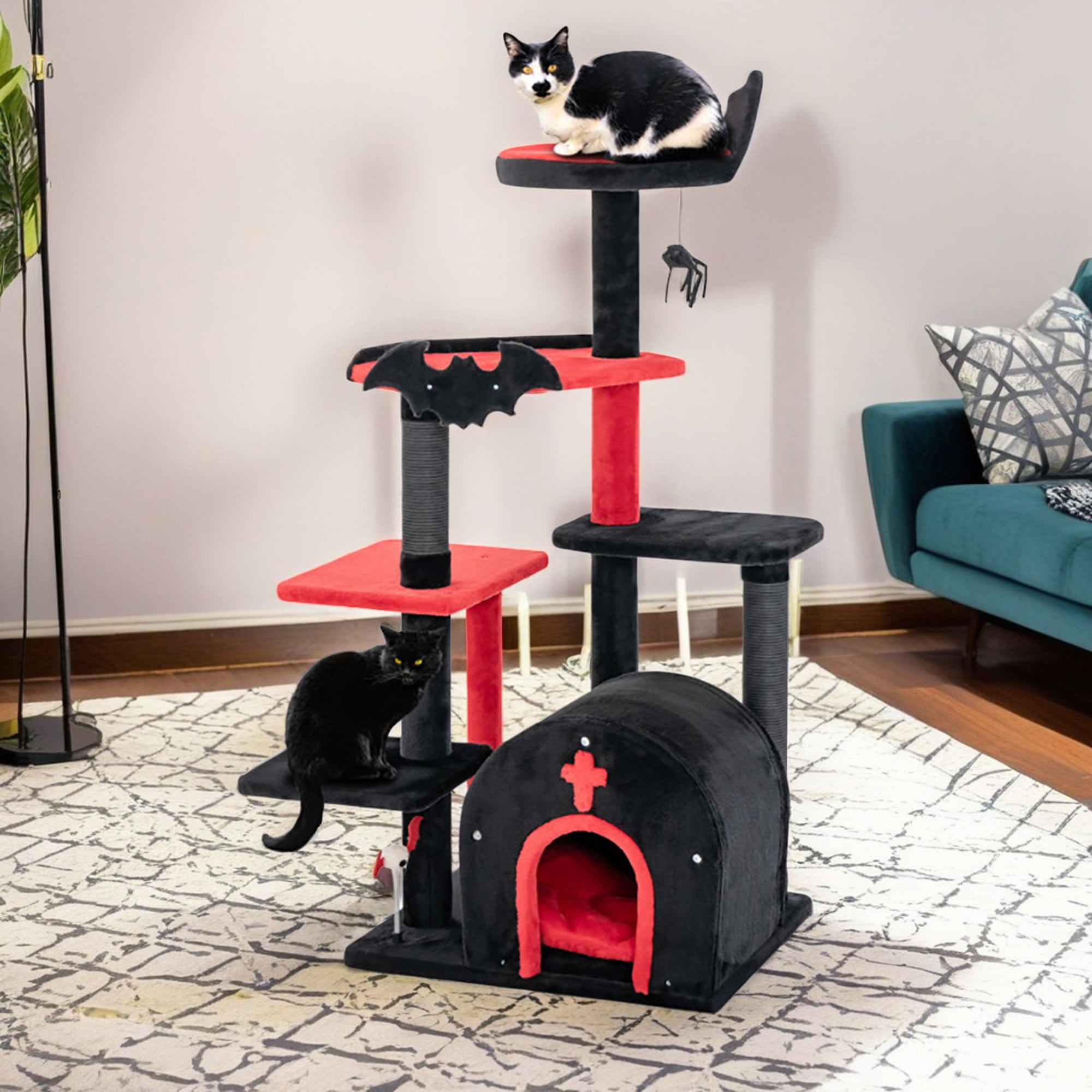 Pefilos 53" Gothic Cat Tree Tower Furniture with Scratching Post, Arch-Shaped Cat Condo for Kittens Cat Tree House, Black Pefilos 53" Gothic Cat Tree Tower Furniture with Scratching Post, Arch-Shaped Cat Condo for Kittens Cat Tree House, Black