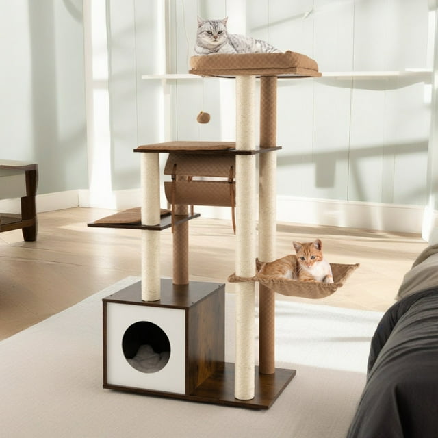 Pefilos 53" Modern Cat Tree Tower for Indoor Cats, Multi-Level Cat Condo with Scratching Posts, Perch, Washable Removable Cushions, Cat Tree House, Brown Pefilos 53" Modern Cat Tree Tower for Indoor Cats, Multi-Level Cat Condo with Scratching Posts, Perch, Washable Removable Cushions, Cat Tree House, Brown