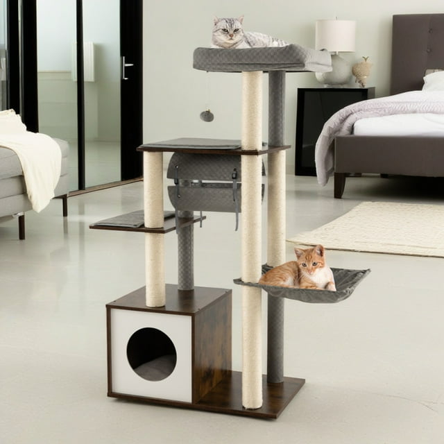 Pefilos 53" Modern Cat Tree Tower for Indoor Cats, Multi-Level Cat Condo with Scratching Posts, Perch, Washable Removable Cushions, Cat Tree House, Gray Pefilos 53" Modern Cat Tree Tower for Indoor Cats, Multi-Level Cat Condo with Scratching Posts, Perch, Washable Removable Cushions, Cat Tree House, Gray