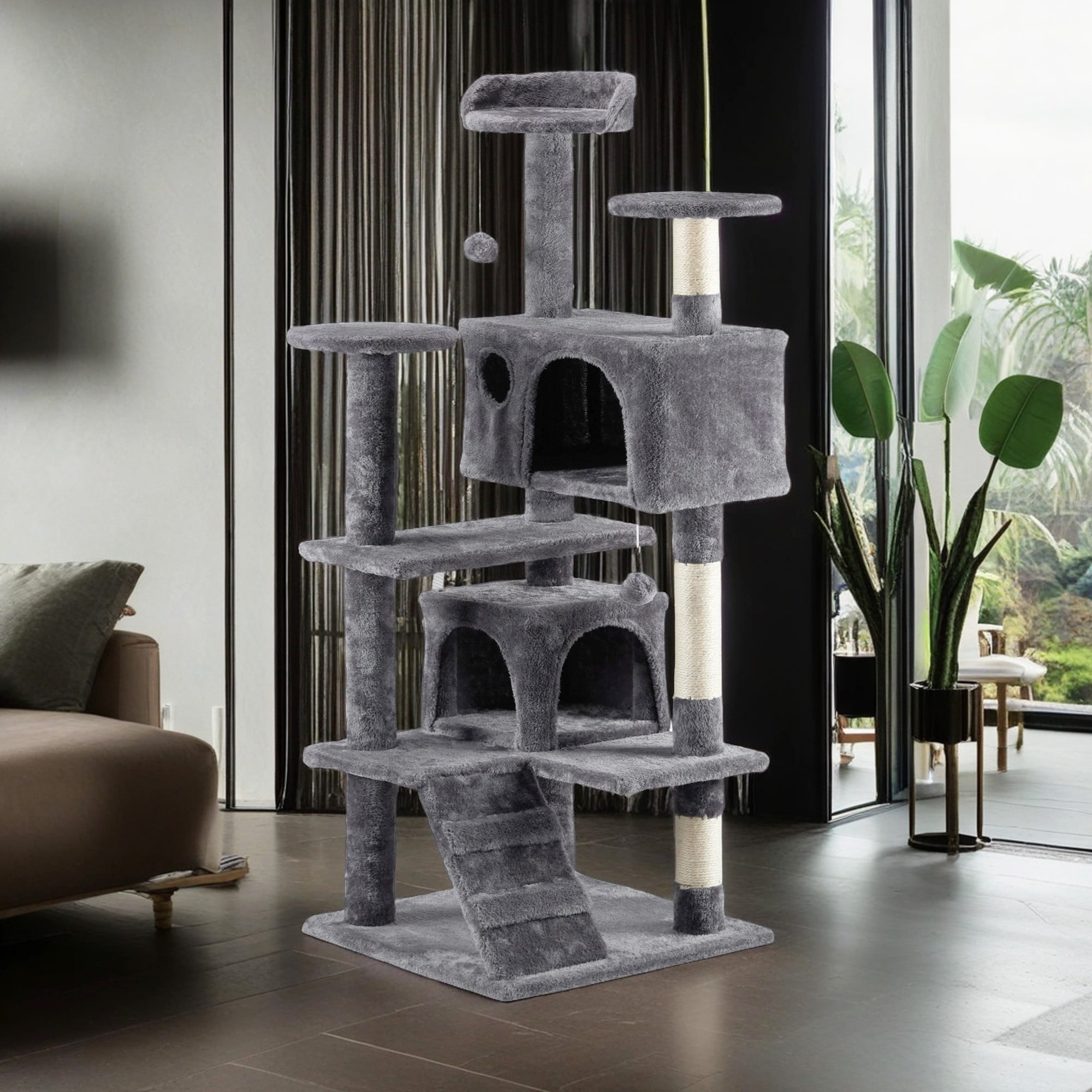 Pefilos 53" Multi-Level Cat Tree with Scratching Posts Kittens Activity Tower Pet Play House Cat Condo, Gray Pefilos 53" Multi-Level Cat Tree with Scratching Posts Kittens Activity Tower Pet Play House Cat Condo, Gray