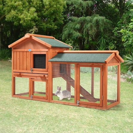 Pefilos 54" Indoor Rabbit Hutch, Rabbit Cage, Wooden Bunny Cages with Run Hen Coop, Rabbit House Backyard Shelter, Orange