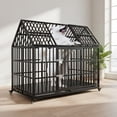 thumbnail image 1 of Pefilos 54" Large Dog Cage for Indoor Heavy Duty Metal Dog Crate Kennel with 4 Universal Wheels, Openable Pointed Top and Front Door, Black, 1 of 9