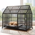thumbnail image 1 of Pefilos 54" Large Dog Cage for Indoor Heavy Duty Metal Dog Crate Kennel with 4 Universal Wheels, Openable Pointed Top and Front Door, Black, 1 of 9