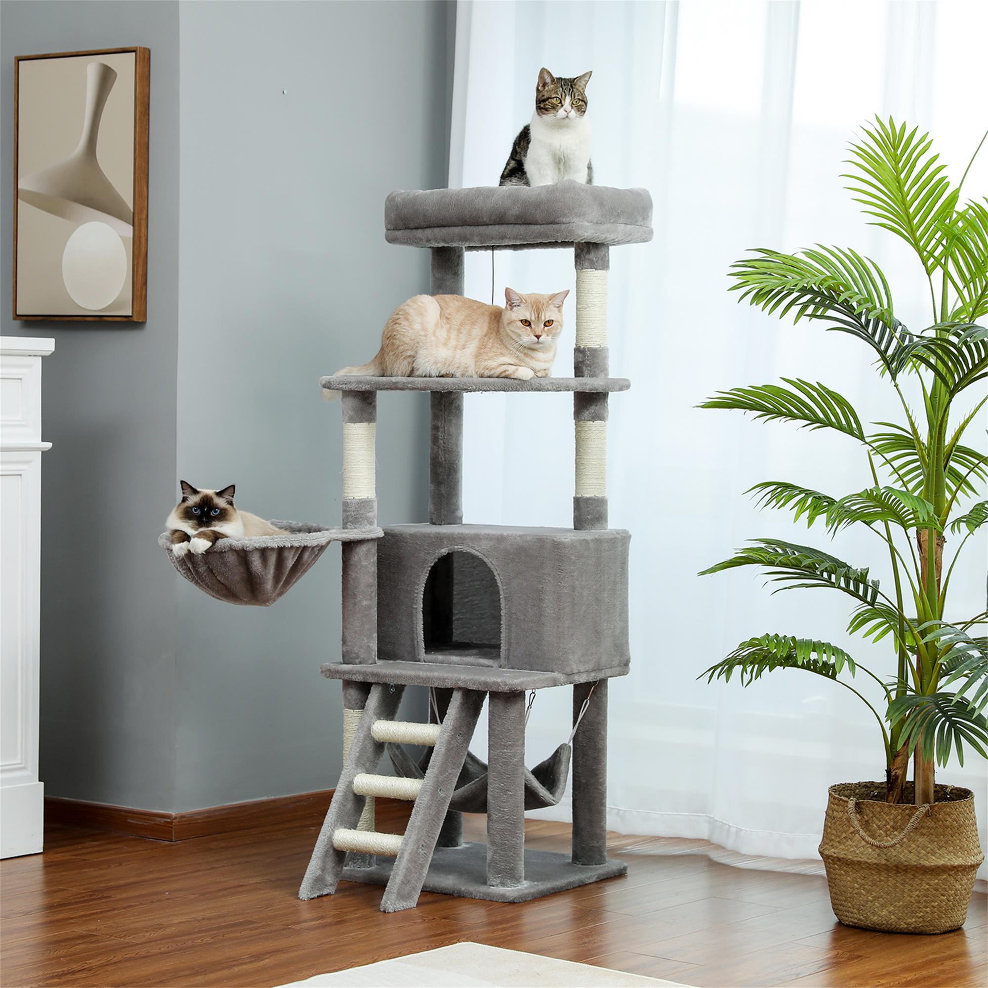 Pefilos 55.9" Cat Trees Towers for Large Cats with Sisal-Covered Scratching Posts, Cat Tree House for Indoor Cats, Cooling mat for Kitten Cat Condo for Adult Cats, Gray Pefilos 55.9" Cat Trees Towers for Large Cats with Sisal-Covered Scratching Posts, Cat Tree House for Indoor Cats, Cooling mat for Kitten Cat Condo for Adult Cats, Gray