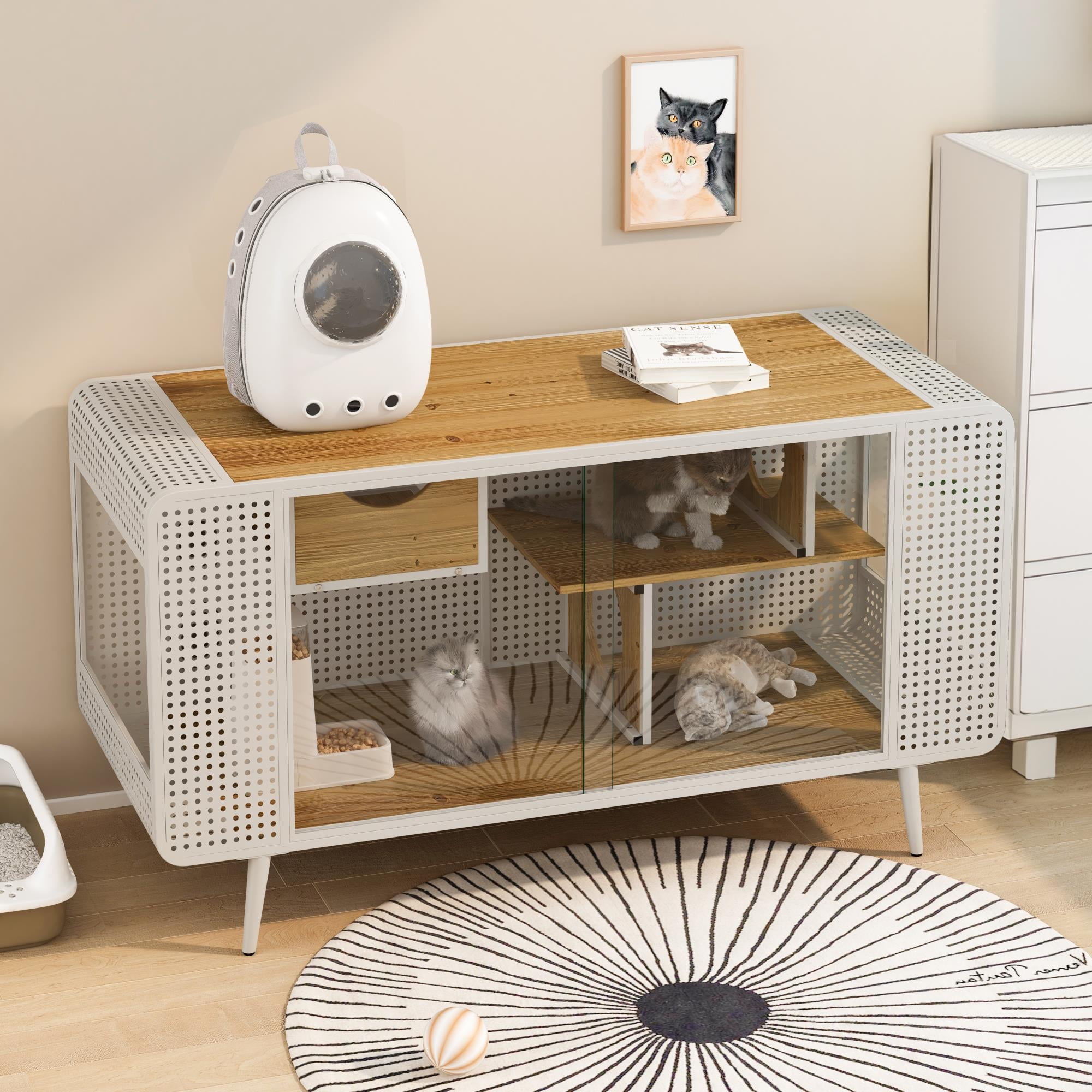 Pefilos 55" Cat House for Indoor Cats with Tempered Glass, Transparent Cat Playpen Cat Condo for Large Cats, White Pefilos 55" Cat House for Indoor Cats with Tempered Glass, Transparent Cat Playpen Cat Condo for Large Cats, White
