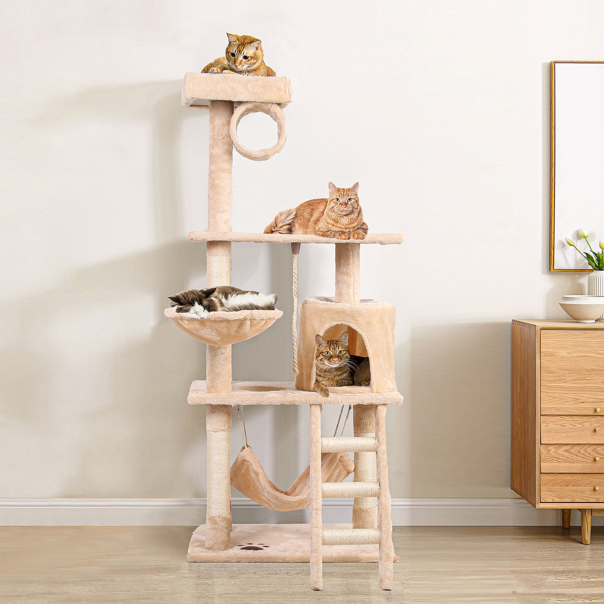 Pefilos 55" Cat Tree Furniture Cat Condo for Large Cats, Indoor Cat Tree Houses with Hammock, Kittens Tower for Adult Cats and Pets, Beige Pefilos 55" Cat Tree Furniture Cat Condo for Large Cats, Indoor Cat Tree Houses with Hammock, Kittens Tower for Adult Cats and Pets, Beige