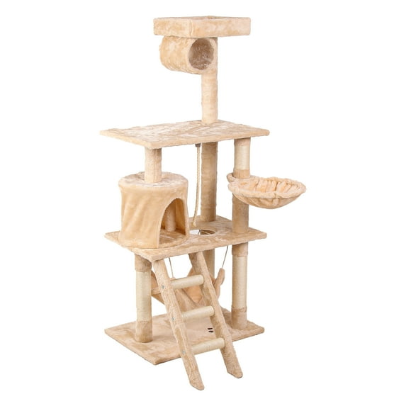Pefilos 55" Cat Tree Tower for Indoor Cat, Cat Condos Furniture with Hammock, Cat Tree House for Kittens, Beige