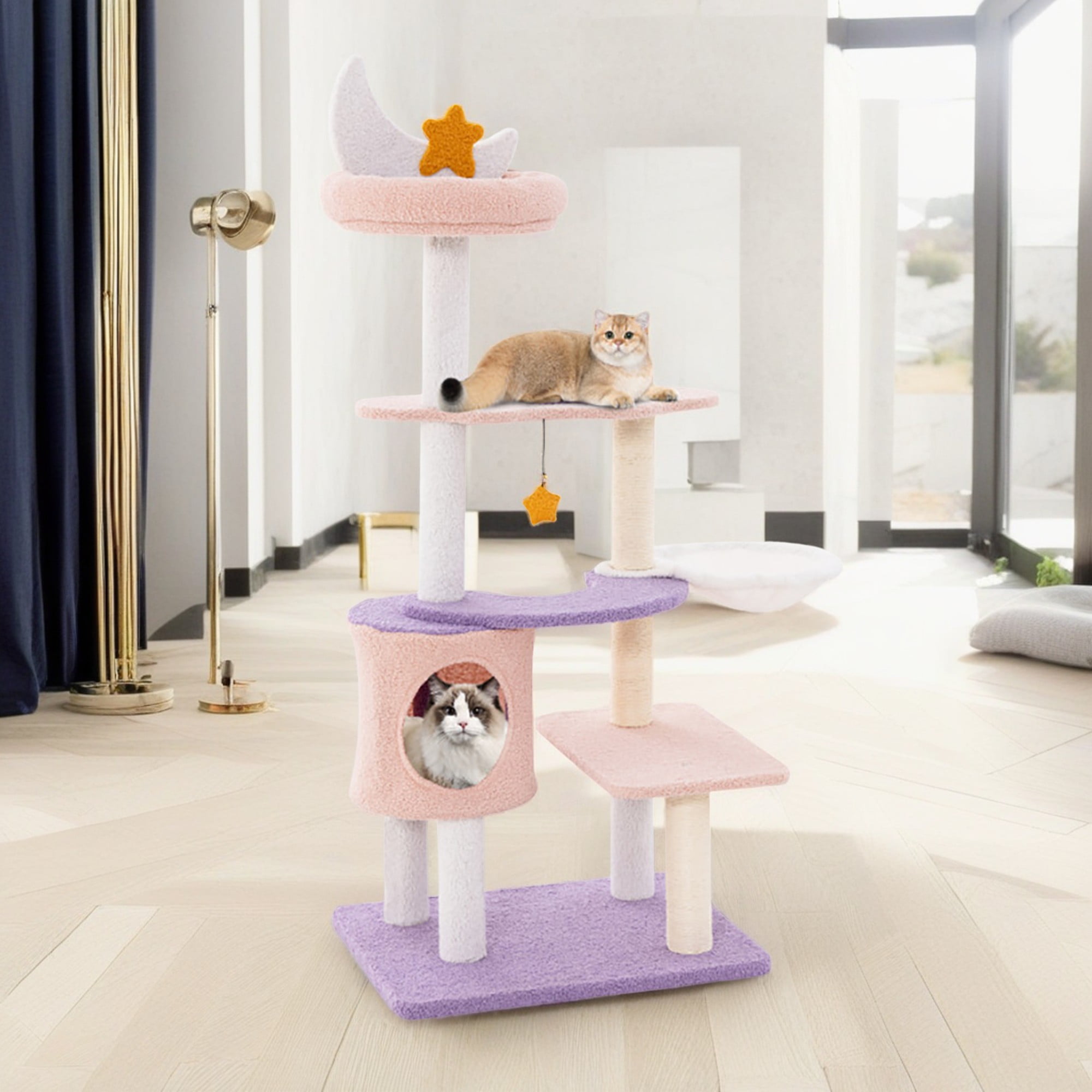 Pefilos 55" Cat Tree Tower with Scratching Posts, Cat Condo with Padded Plush Perch, Multi-Platform for Jump Cat Tree House, Purple Pefilos 55" Cat Tree Tower with Scratching Posts, Cat Condo with Padded Plush Perch, Multi-Platform for Jump Cat Tree House, Purple