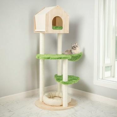 Pefilos 55" Cat Tree and Condo Scratching Post Tower, Beige