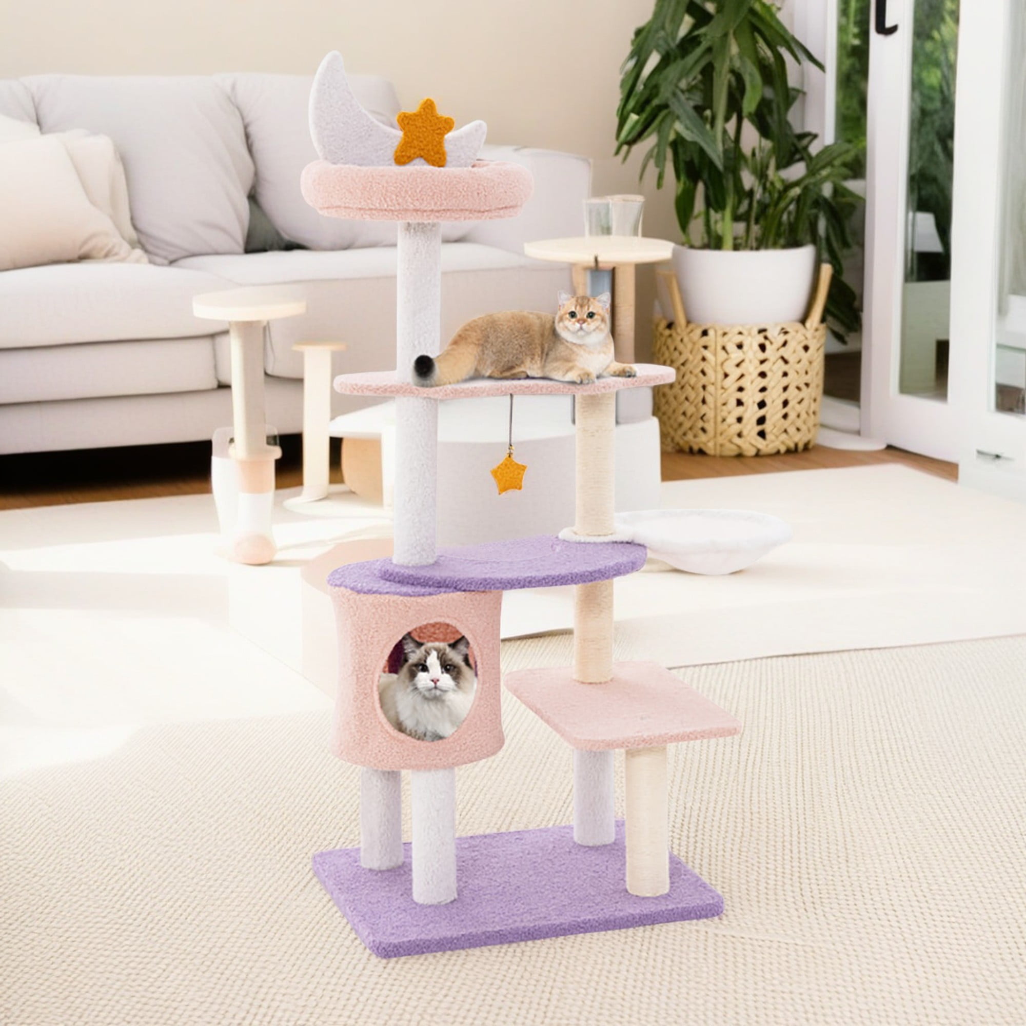 Pefilos 55" Cute Cat Tree Tower for Indoor Cats, Moon and Star Cat Condo with Sisal Scratching Posts, Plush Perches, Kitten Cat Tree Tower Activity Center, Purple Pefilos 55" Cute Cat Tree Tower for Indoor Cats, Moon and Star Cat Condo with Sisal Scratching Posts, Plush Perches, Kitten Cat Tree Tower Activity Center, Purple