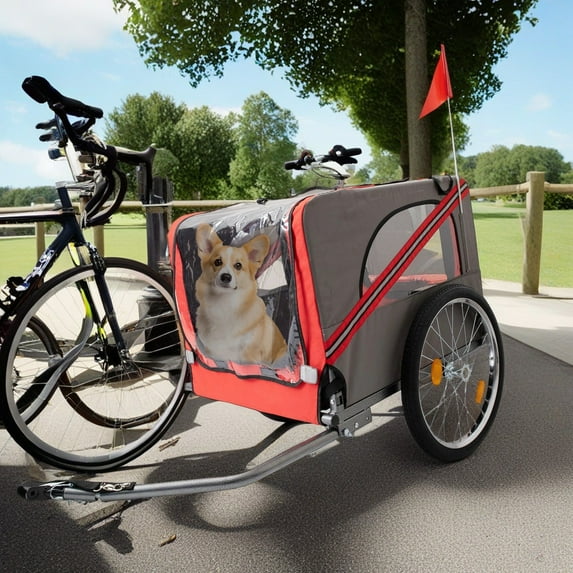 Pefilos 53" Dog Bike Trailer for Small and Medium, Pet Trailer with Suspension, Visibility Flag, 20" Wheels, Collapsible, Gray
