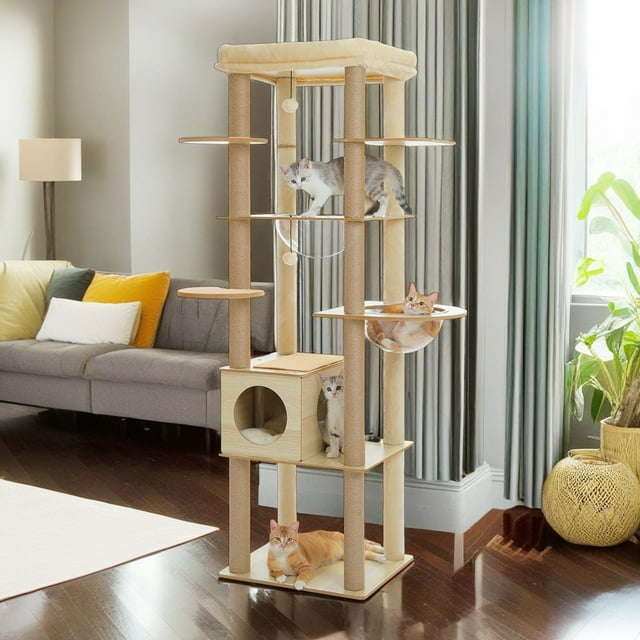 Pefilos 55 Inches Wooden Cat Tower for Adult Cats Modern Cat Tree Tower with 2 Super Large Condo, Cat Tree House with Removable Soft Perches Cat Condo for Indoor Cats, Gray Pefilos 55 Inches Wooden Cat Tower for Adult Cats Modern Cat Tree Tower with 2 Super Large Condo, Cat Tree House with Removable Soft Perches Cat Condo for Indoor Cats, Gray
