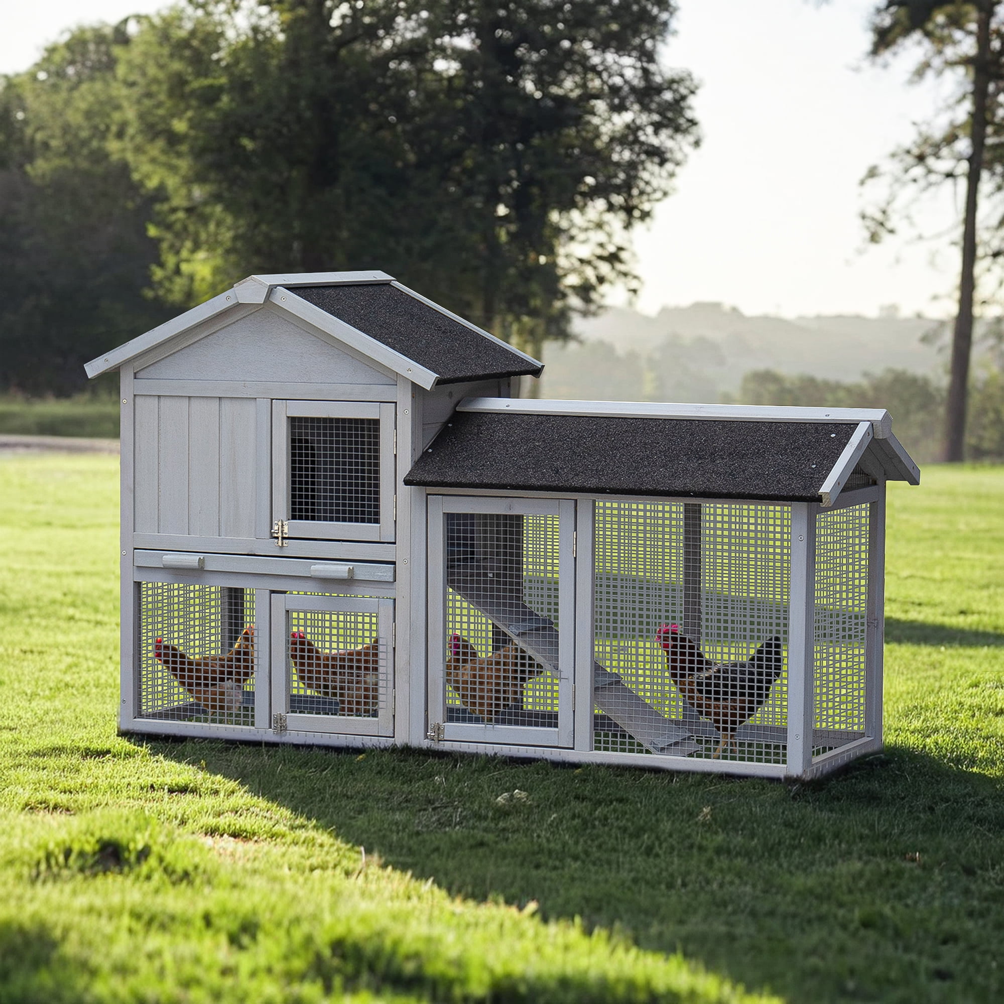 Pefilos 55" Indoor Rabbit Hutch with Trays, Outdoor Weatherproof Bunny Cage, Pet House with Run, Gray Pefilos 55" Indoor Rabbit Hutch with Trays, Outdoor Weatherproof Bunny Cage, Pet House with Run, Gray