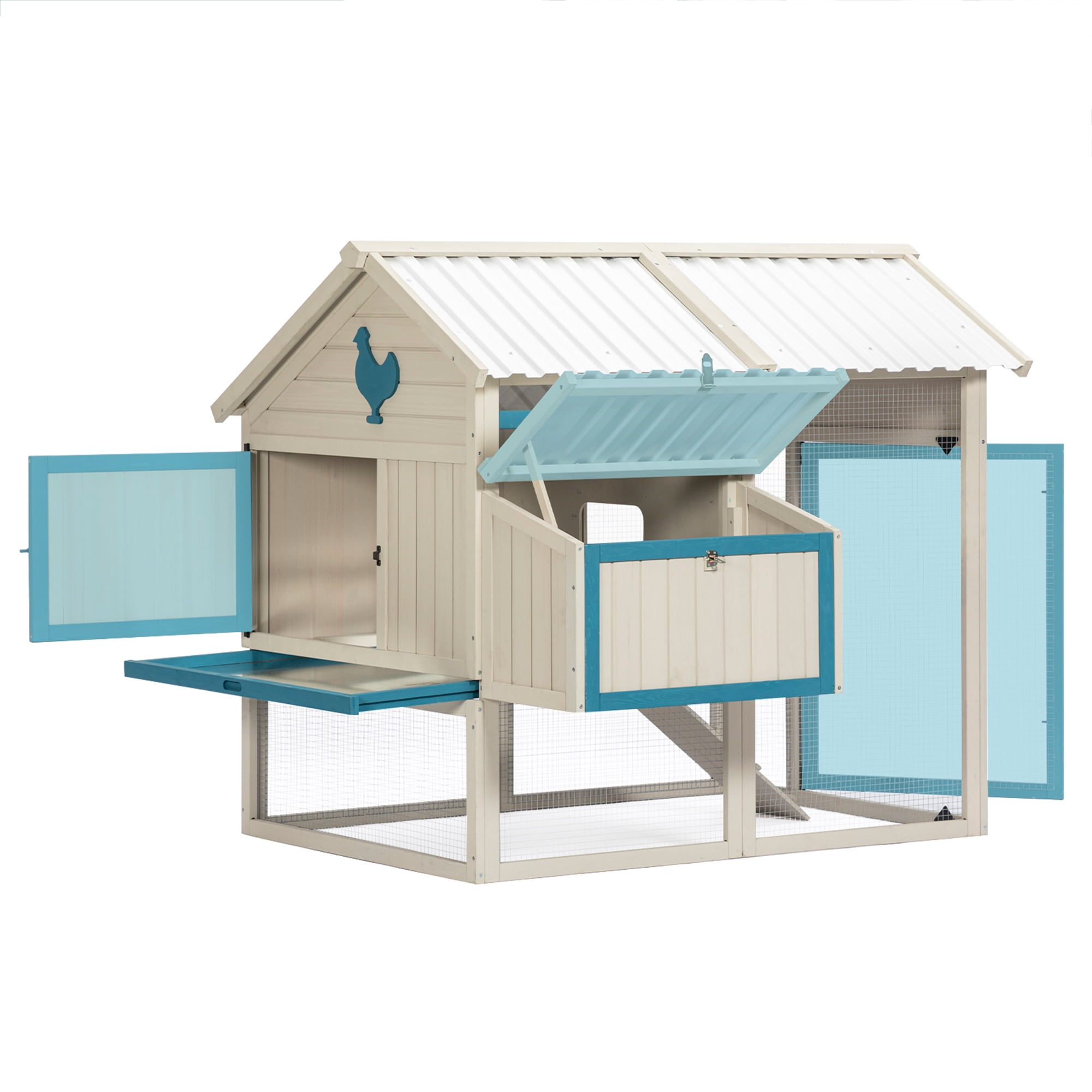 Pefilos 55" Outdoor Chicken Coop with Waterproof PVC Roof, Hen House with Nesting Box for 6-8 Chickens Rabbit Cages for Removable Bottom, White Pefilos 55" Outdoor Chicken Coop with Waterproof PVC Roof, Hen House with Nesting Box for 6-8 Chickens Rabbit Cages for Removable Bottom, White
