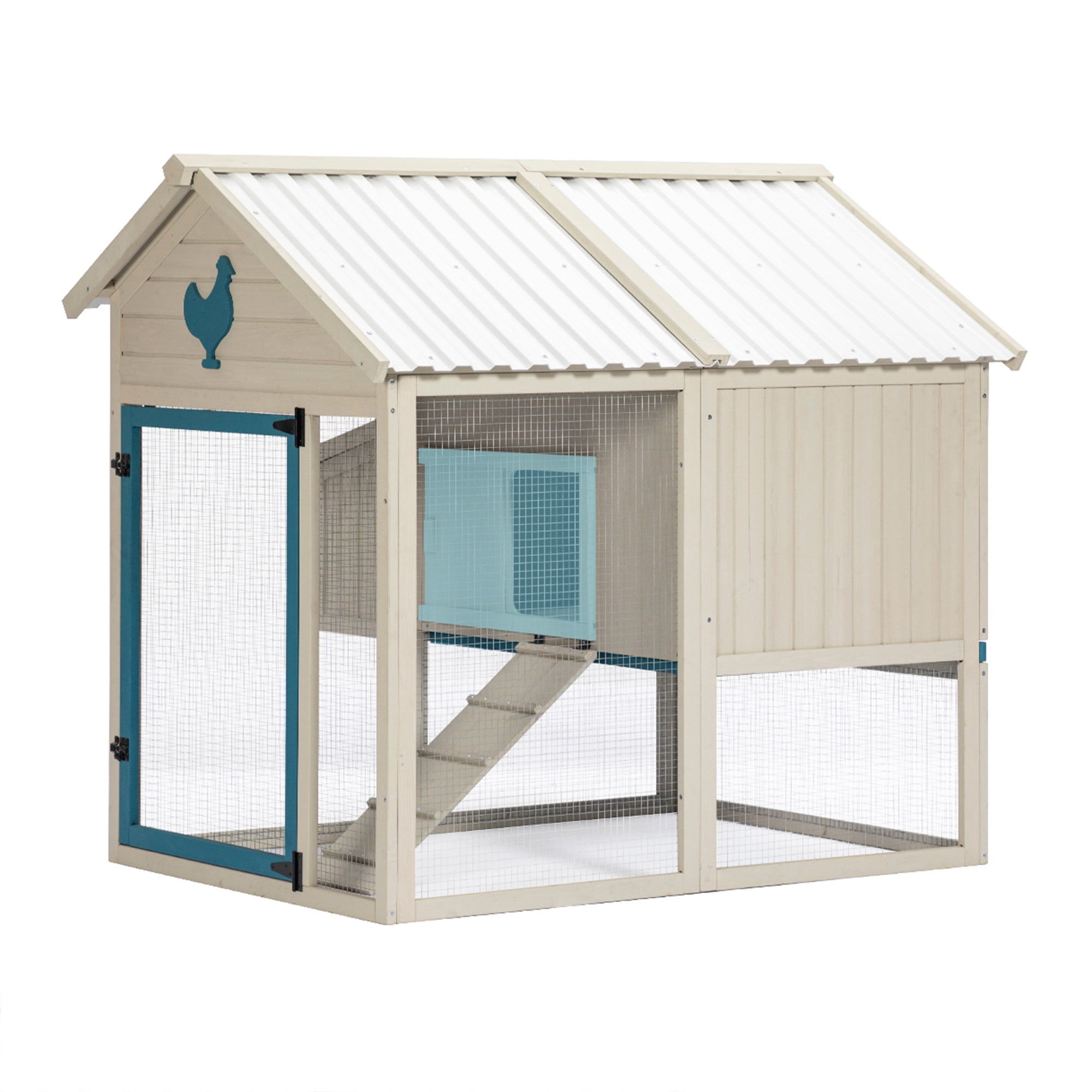 Pefilos 55" Outdoor Rabbit Hutches with PVC Roof, Hen House with Nesting Box for 6-8 Chickens Rabbit Cages for Removable Bottom, White Pefilos 55" Outdoor Rabbit Hutches with PVC Roof, Hen House with Nesting Box for 6-8 Chickens Rabbit Cages for Removable Bottom, White