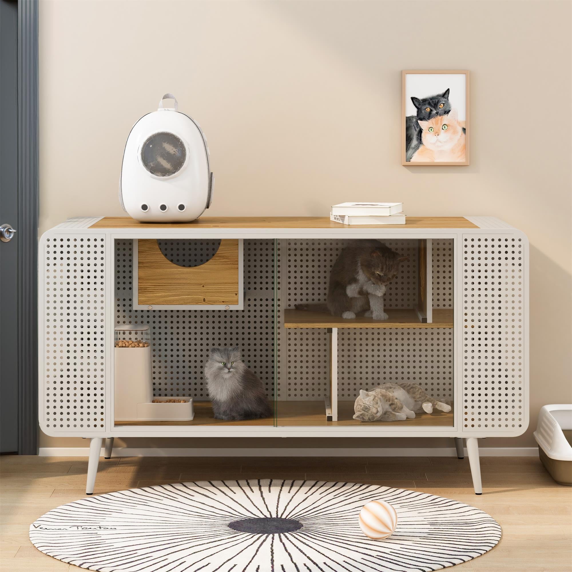 Pefilos 55" Spacious Cat House with Tempered Glass, Cat Condo for Large Cats Includes Resting Platforms, Cave for Living Room, Hallway, Study, White Pefilos 55" Spacious Cat House with Tempered Glass, Cat Condo for Large Cats Includes Resting Platforms, Cave for Living Room, Hallway, Study, White
