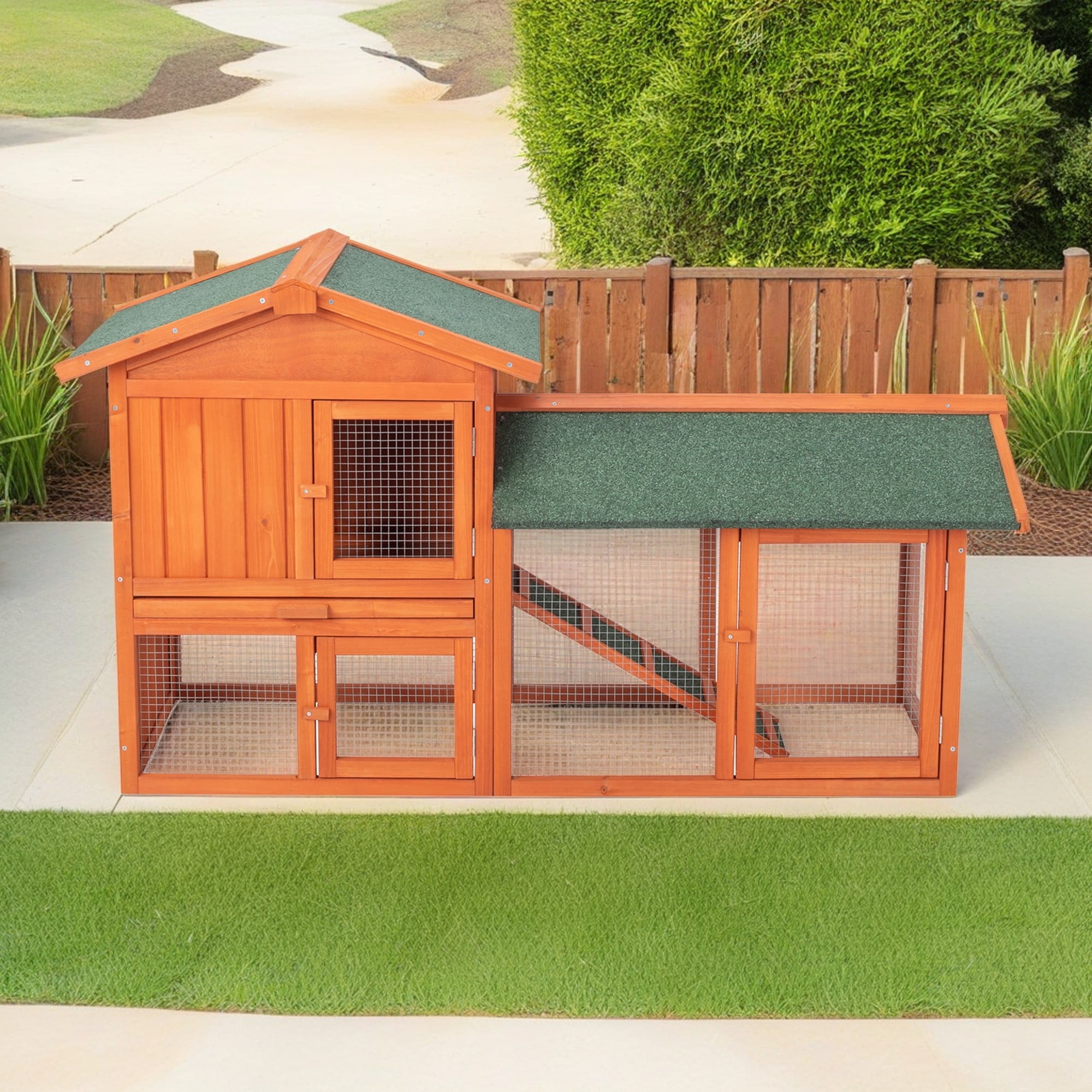 Pefilos 55" Wood Chicken Coop for 6 Hen House, Indoor Rabbit Hutch Poultry Cage Habitat Pet Cages for Small Animals, Orange