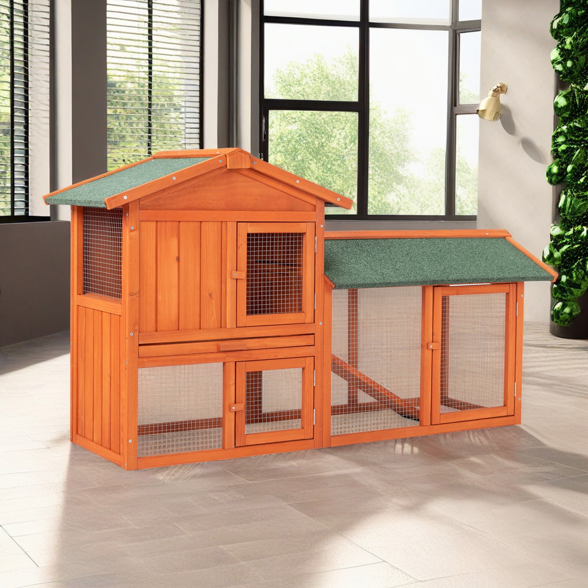 Pefilos 55" Wooden Chicken Coop for Sale Hen House for 6 Chickens Rabbit Hutch Indoor Poultry Cage Habitat Guinea Pig Hutch Outdoor, Orange