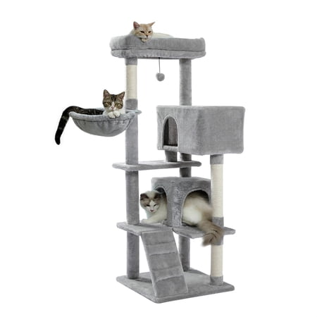 Pefilos 56" Cat Tree Tower for Indoor Cats, Multi-Level Play House Climber Activity Centre, Cat Sleeping Playground with Scratching Posts Dangling Ball, Gray