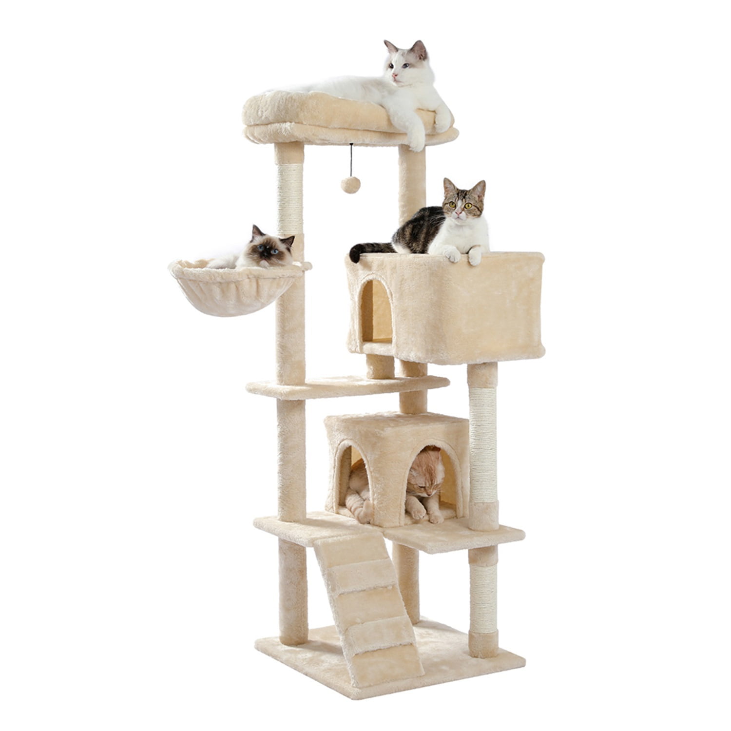Pefilos 56" Cat Tree Tower for Indoor Cats, Multi-Level Play House Climber Activity Centre, Cat Sleeping Playground with Scratching Posts Dangling Ball, Beige Pefilos 56" Cat Tree Tower for Indoor Cats, Multi-Level Play House Climber Activity Centre, Cat Sleeping Playground with Scratching Posts Dangling Ball, Beige