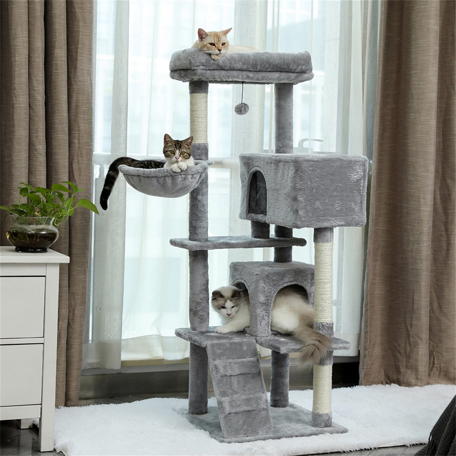 Pefilos 56" Cat Tree for Indoor Cats, Cat Condo for Multiple Cats, Cat Tree Tower for Adult Cats with Padded Plush Perch and Cozy Basket, Gray Pefilos 56" Cat Tree for Indoor Cats, Cat Condo for Multiple Cats, Cat Tree Tower for Adult Cats with Padded Plush Perch and Cozy Basket, Gray