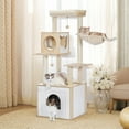thumbnail image 1 of Pefilos 56" Modern Wood Cat Tree for Indoor with Litter Box Enclosure and Cat Condo, Large Cat Tree Tower, Beige, 1 of 7
