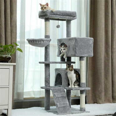 Pefilos 56" Multi-Level Cat Tree Tower House for Indoor Cats, Cat Condo Plush Perch with Scratching Posts, Gray