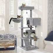 Pefilos 56" Cat Tree for Indoor Cats Cat Condos for Adult Cats with Padded Plush Perch and Cozy Basket Cat Tower for Large Cats , Gray