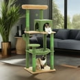thumbnail image 1 of Pefilos 56" Multi-Level Cat Tree Tower for Indoor Cats with Sisal Scratching Posts, Cozy Cat Condo, Large Hammock and Plush Perches Cat Tree House for Large Cats, Green, 1 of 7