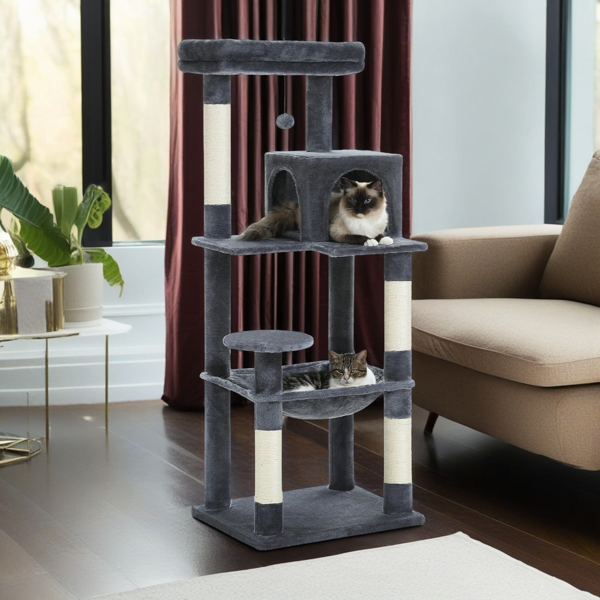 Pefilos 56" Multi-Level Cat Tree Tower for Indoor Cats with Sisal Scratching Posts, Cozy Cat Condo, Large Hammock and Plush Perches Cat Tree House for Large Cats, Dark Gray Pefilos 56" Multi-Level Cat Tree Tower for Indoor Cats with Sisal Scratching Posts, Cozy Cat Condo, Large Hammock and Plush Perches Cat Tree House for Large Cats, Dark Gray