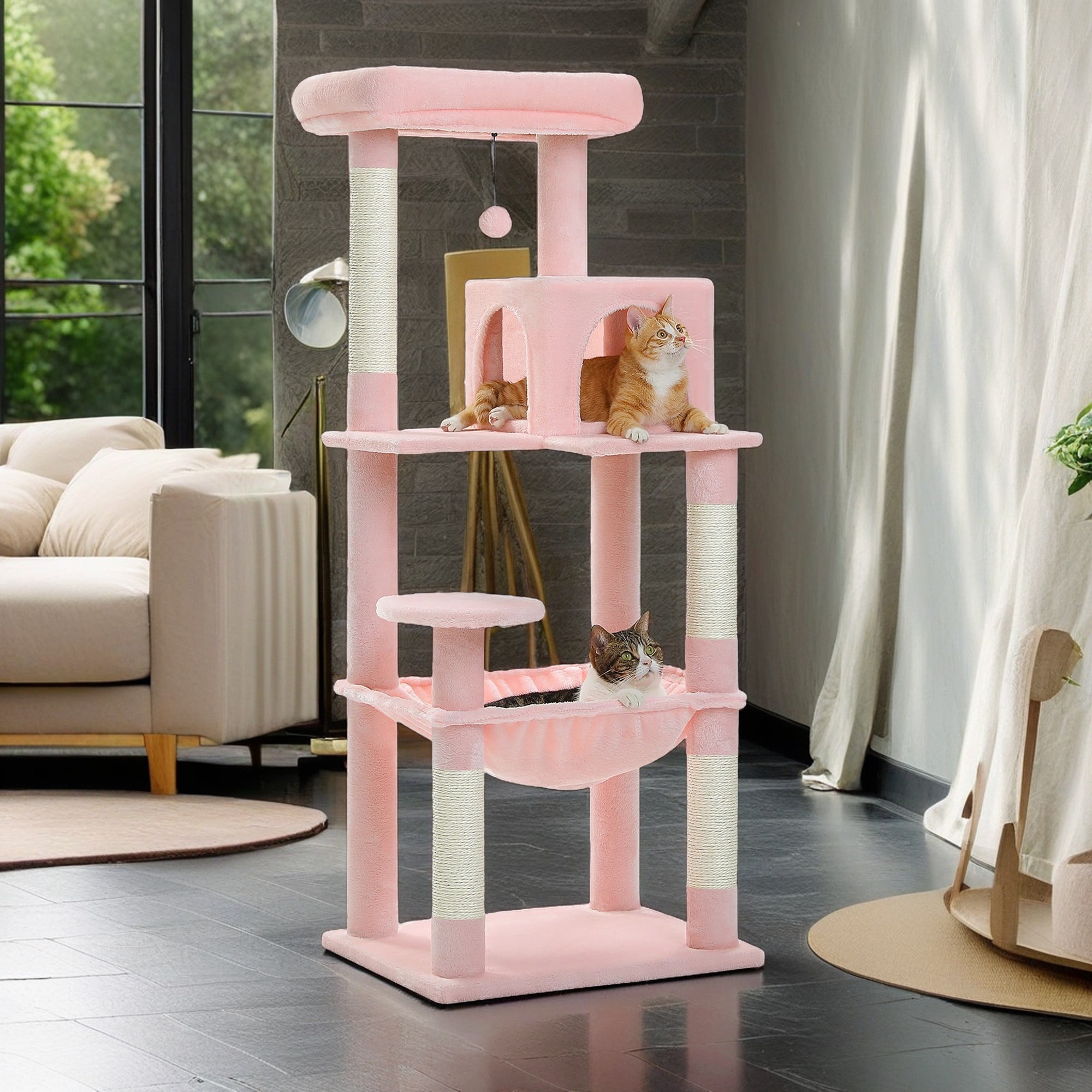 Pefilos 56" Multi-Level Cat Tree Tower for Indoor Cats with Sisal Scratching Posts, Cozy Cat Condo, Large Hammock and Plush Perches Cat Tree House for Large Cats, Pink Pefilos 56" Multi-Level Cat Tree Tower for Indoor Cats with Sisal Scratching Posts, Cozy Cat Condo, Large Hammock and Plush Perches Cat Tree House for Large Cats, Pink