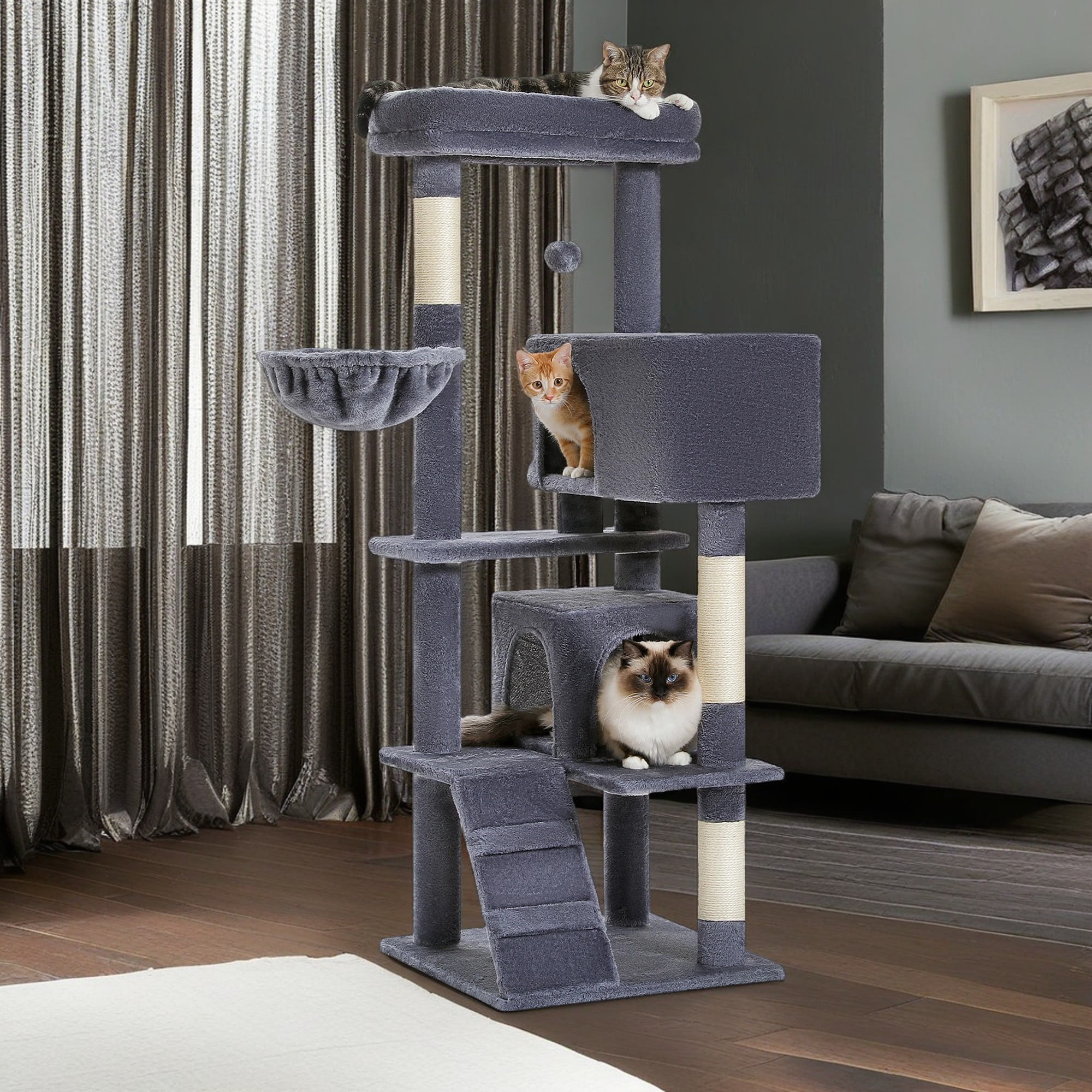 Pefilos 56" Multi-Level Cat Tree Tower for Large Cats with Top Perch, Hammock, Climbing Ladder and 2 Condos, Cat Tree House for Multiple Cats, Dark Gray Pefilos 56" Multi-Level Cat Tree Tower for Large Cats with Top Perch, Hammock, Climbing Ladder and 2 Condos, Cat Tree House for Multiple Cats, Dark Gray