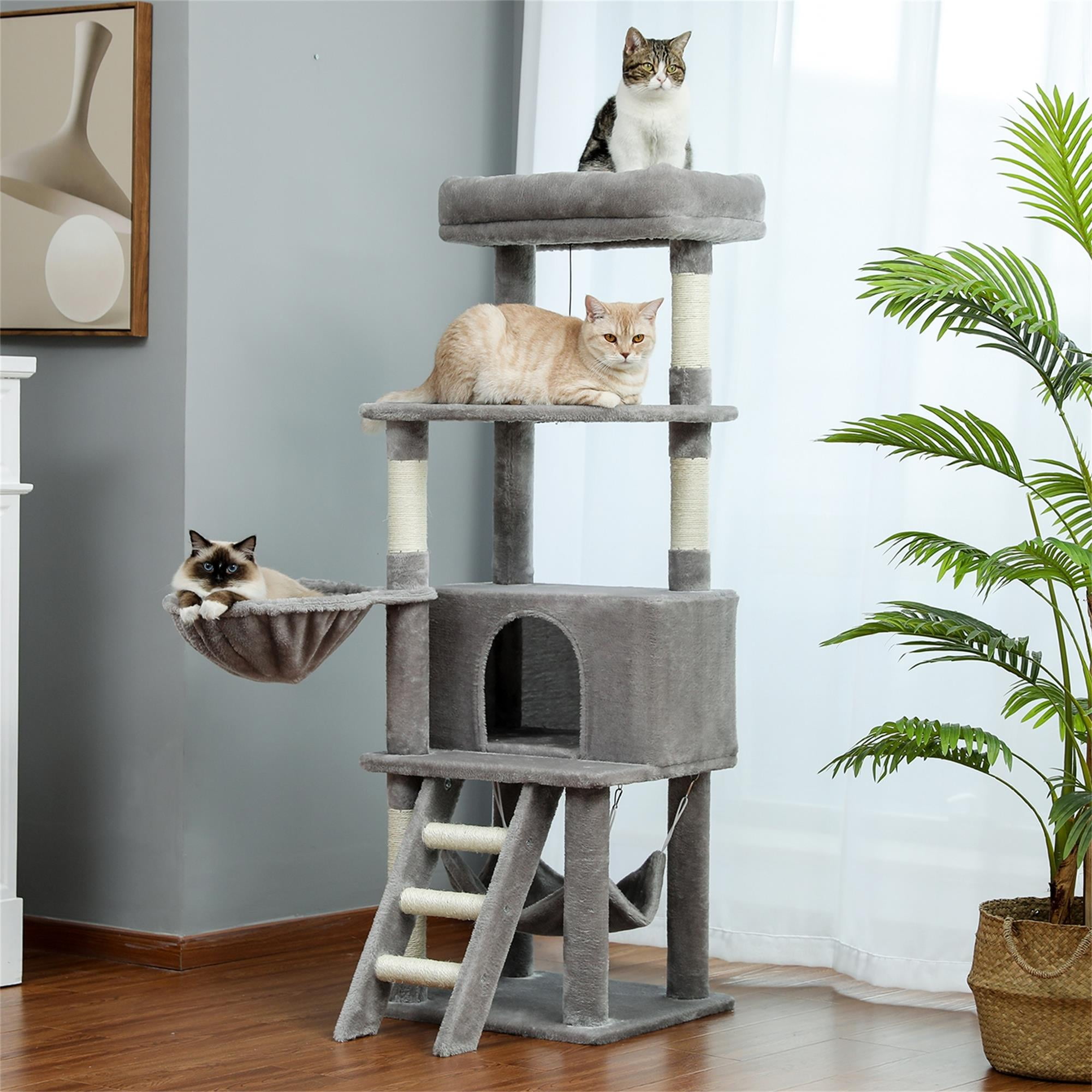 Pefilos 56" Multi-Level Cat Tree Tower for Indoor with Sisal-Covered Scratching Posts, Cat Condo with Hammock and Deluxe Perch for Adult Cats, Gray Pefilos 56" Multi-Level Cat Tree Tower for Indoor with Sisal-Covered Scratching Posts, Cat Condo with Hammock and Deluxe Perch for Adult Cats, Gray