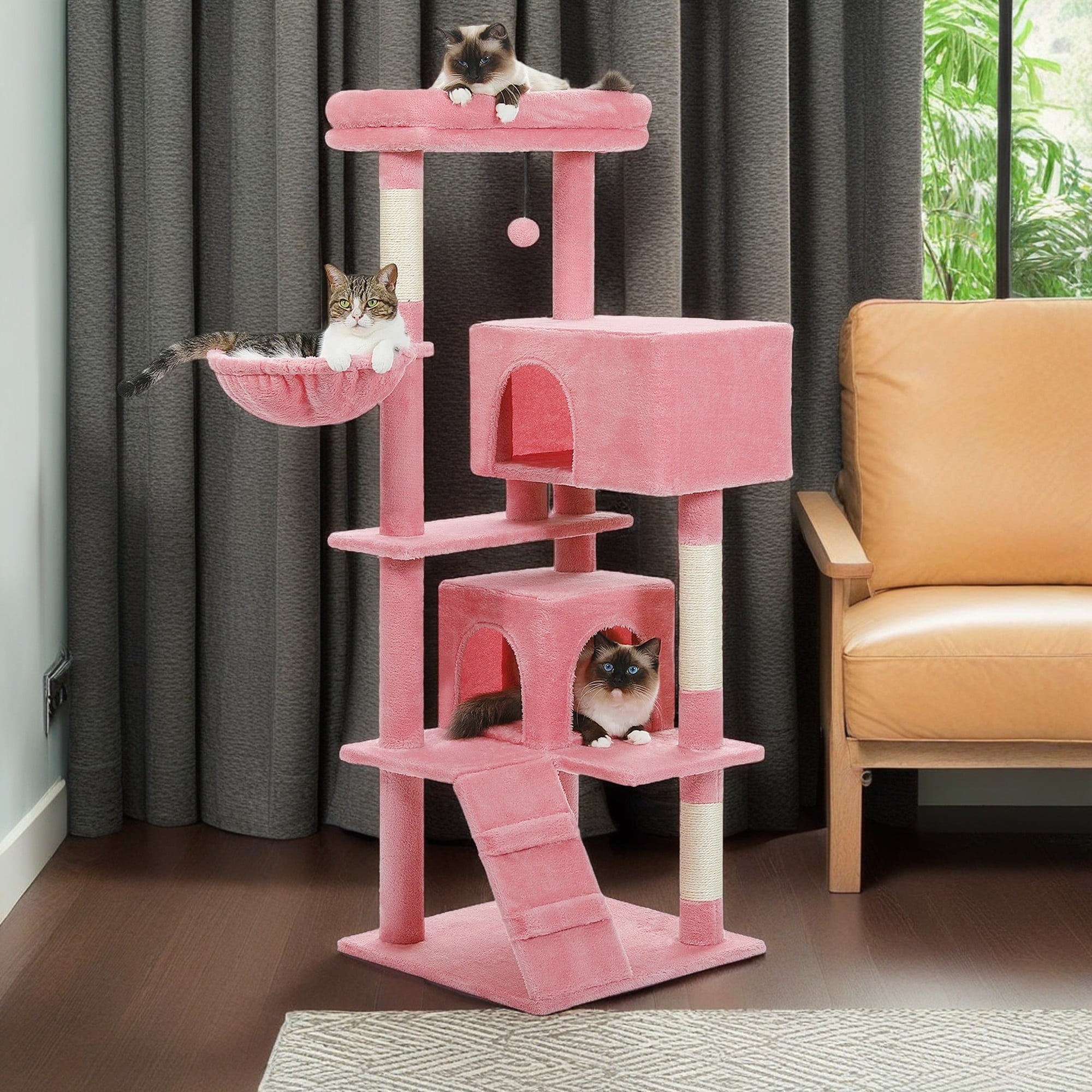 Pefilos 56" Multi-Level Cat Tree Tower for Large Cats with Top Perch, Hammock, Climbing Ladder and 2 Condos, Cat Tree House for Multiple Cats, Pink Pefilos 56" Multi-Level Cat Tree Tower for Large Cats with Top Perch, Hammock, Climbing Ladder and 2 Condos, Cat Tree House for Multiple Cats, Pink