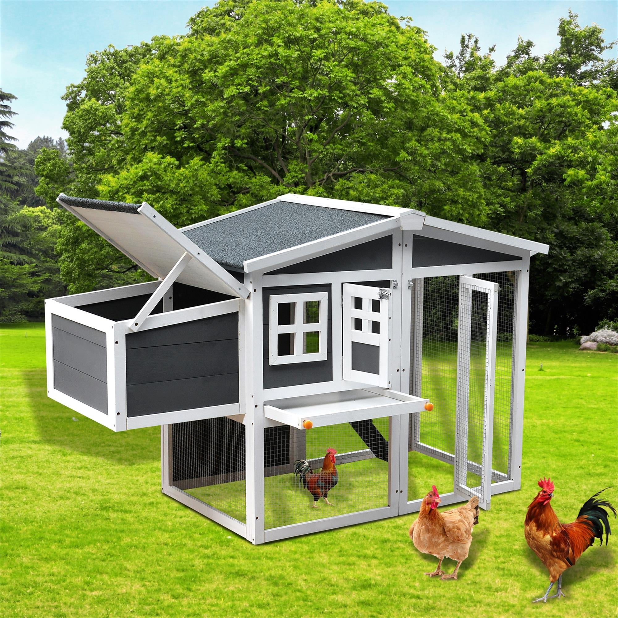 Pefilos 56" Outdoor Wood Chicken Coop, Rabbit Hutch for Indoor, Hen House with Removable Tray, Nesting Box, Gray Pefilos 56" Outdoor Wood Chicken Coop, Rabbit Hutch for Indoor, Hen House with Removable Tray, Nesting Box, Gray