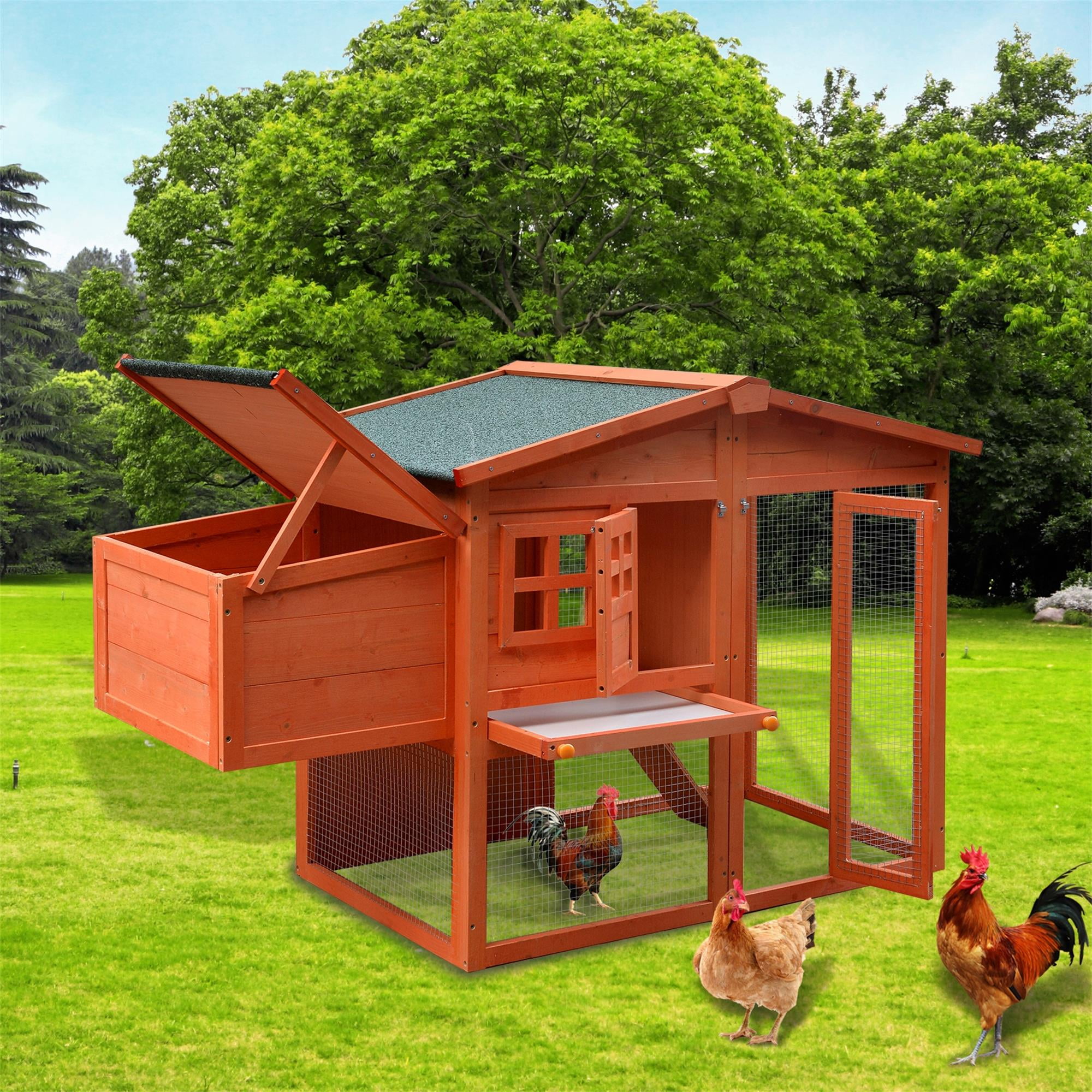 Pefilos 56" Outdoor Wood Chicken Coop, Rabbit Hutch for Indoor, Hen House with Removable Tray, Nesting Box, Orange Pefilos 56" Outdoor Wood Chicken Coop, Rabbit Hutch for Indoor, Hen House with Removable Tray, Nesting Box, Orange