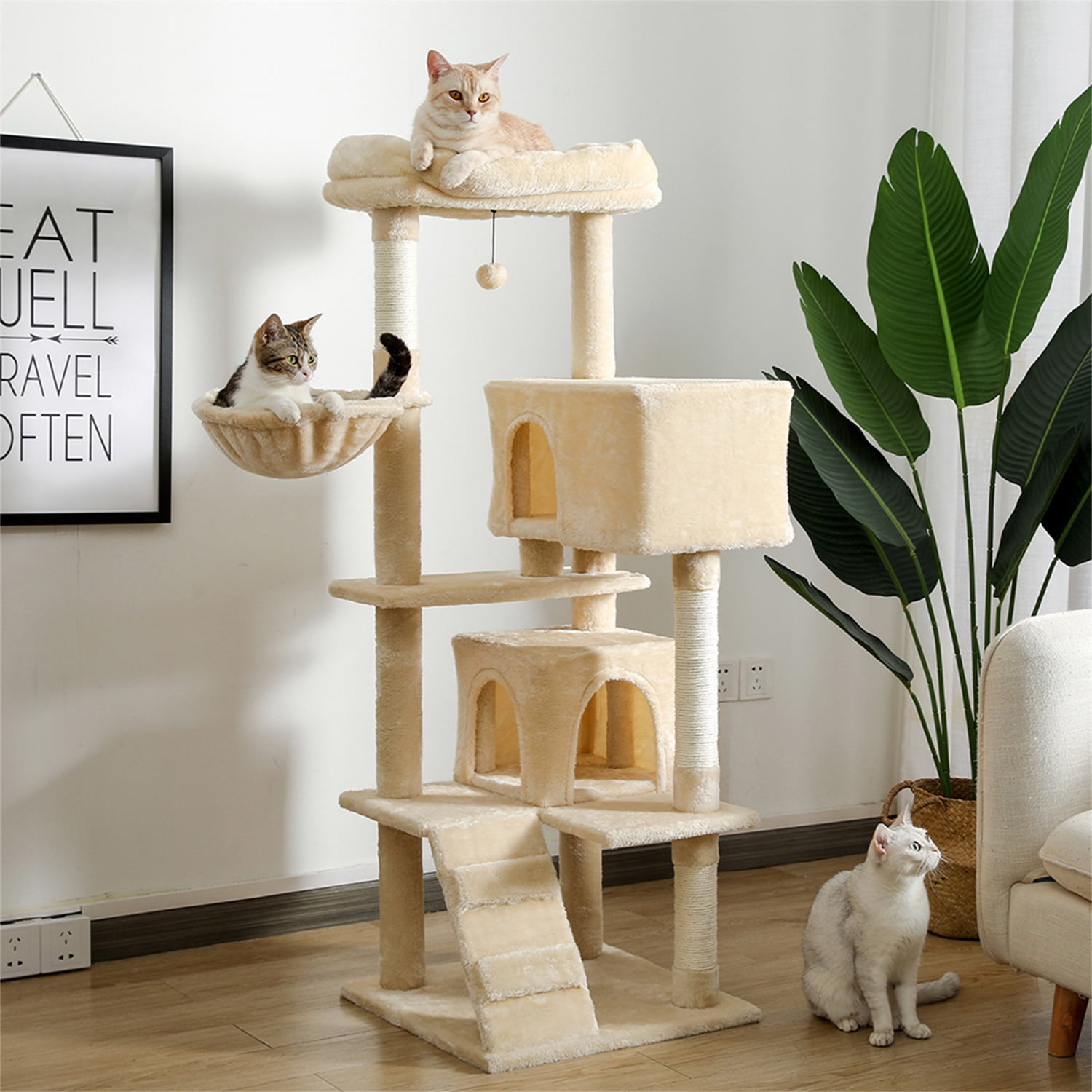 Pefilos 56" Tall Cat Trees Towers with Scratching Posts Condos Hammock
