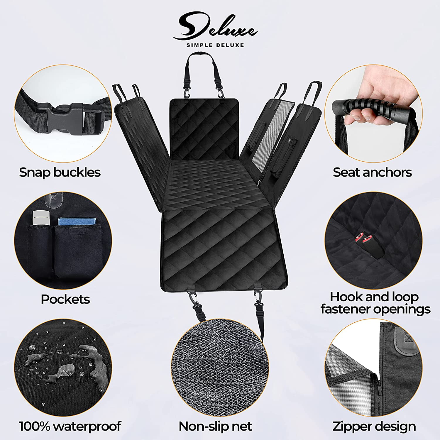 Pefilos 56" Washable Nonslip Dog Car Seat Cover for Back Seat, Waterproof Seat Protector Scratchproof Pet Hammock for Cars Trucks and SUVs, Black Pefilos 56" Washable Nonslip Dog Car Seat Cover for Back Seat, Waterproof Seat Protector Scratchproof Pet Hammock for Cars Trucks and SUVs, Black