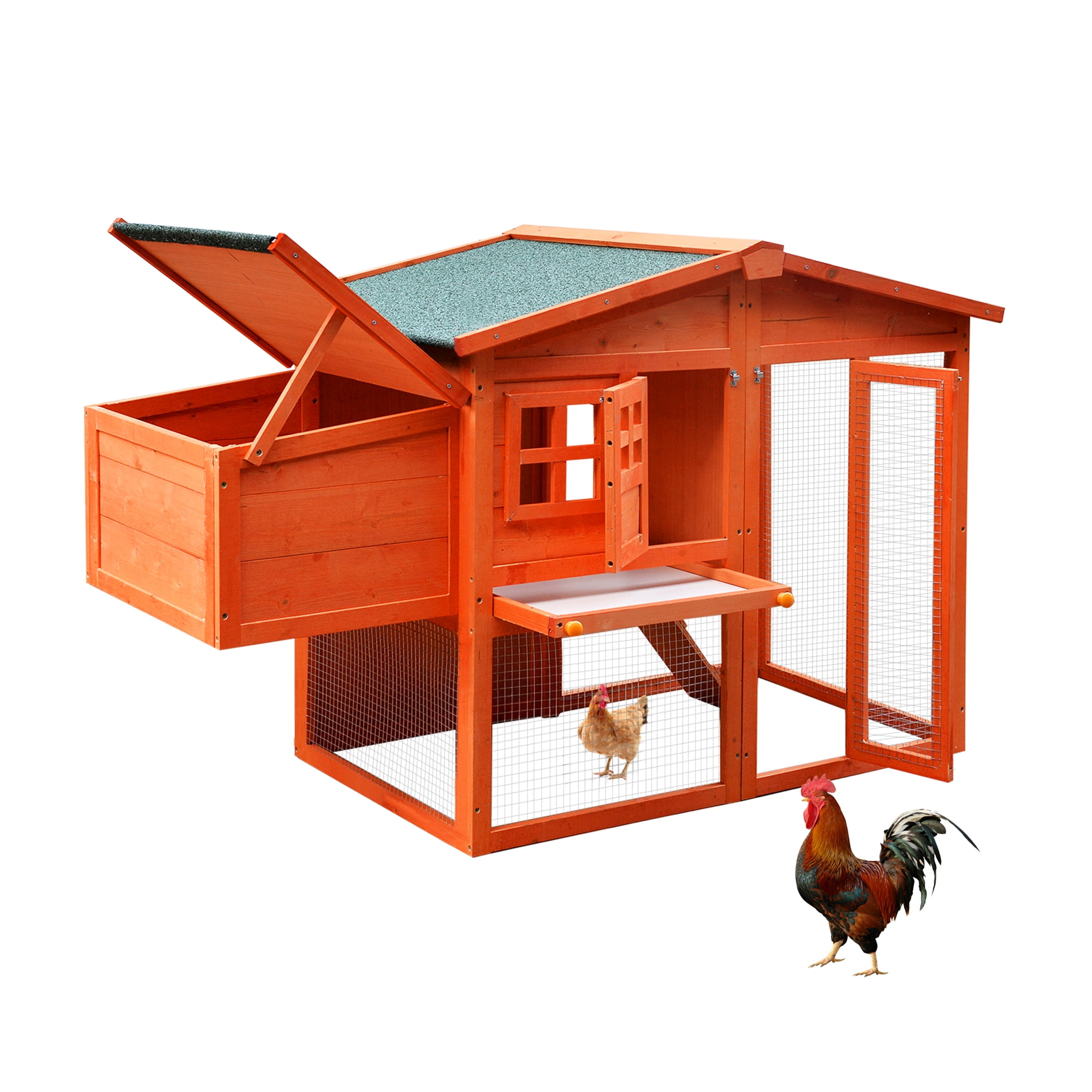 Pefilos 56" Waterproof Chicken Coop for Outdoor, Indoor Rabbit Hutch, Wood Hen House with Nesting Box, Removable Tray, Orange Pefilos 56" Waterproof Chicken Coop for Outdoor, Indoor Rabbit Hutch, Wood Hen House with Nesting Box, Removable Tray, Orange