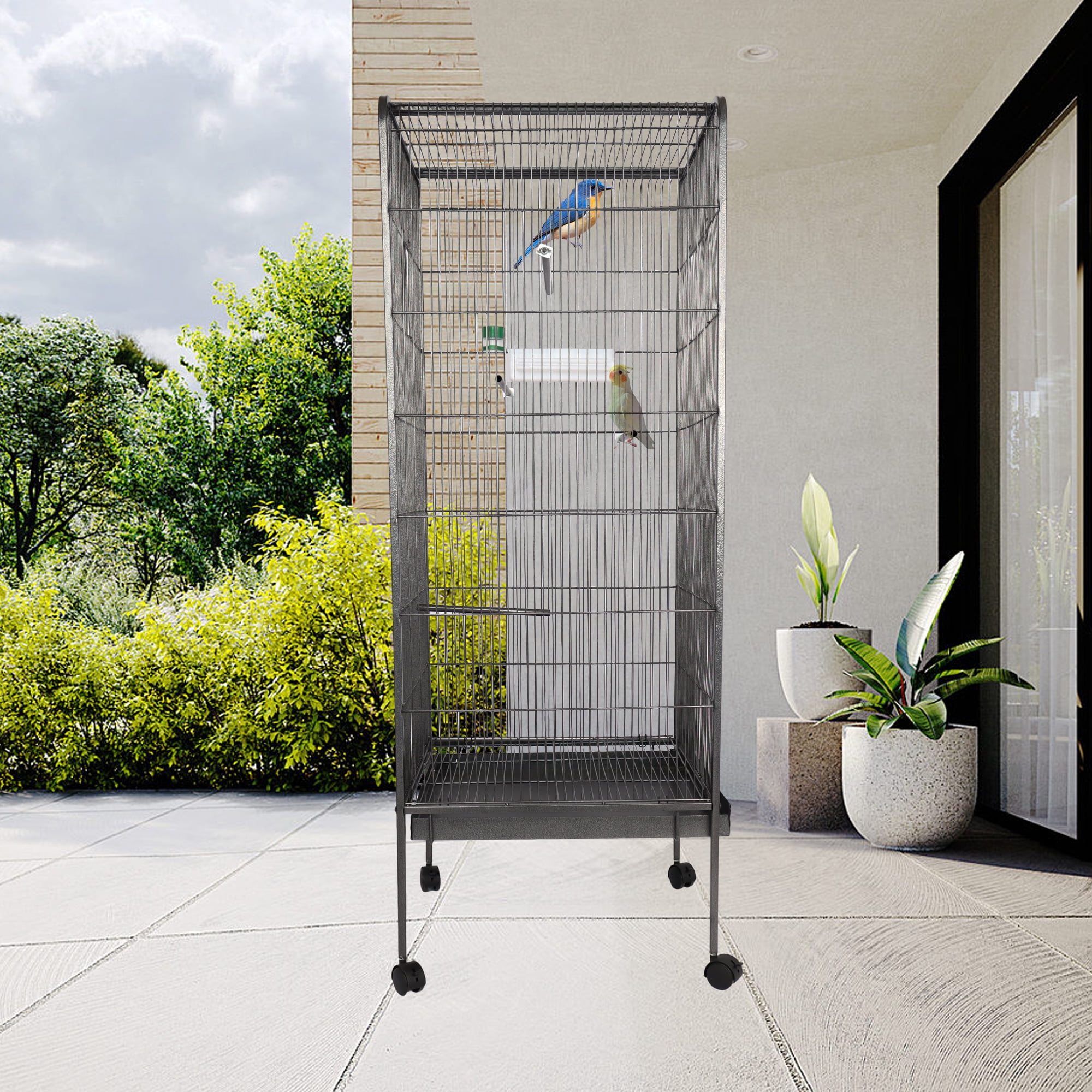 Pefilos 57" Bird Cage for Parakeets, Bird Houses for Indoor with Rolling Stand, Metal Bird Aviaries for Green Cheek Conures Pigeons Lovebird Bird's Nest, Gray Pefilos 57" Bird Cage for Parakeets, Bird Houses for Indoor with Rolling Stand, Metal Bird Aviaries for Green Cheek Conures Pigeons Lovebird Bird's Nest, Gray