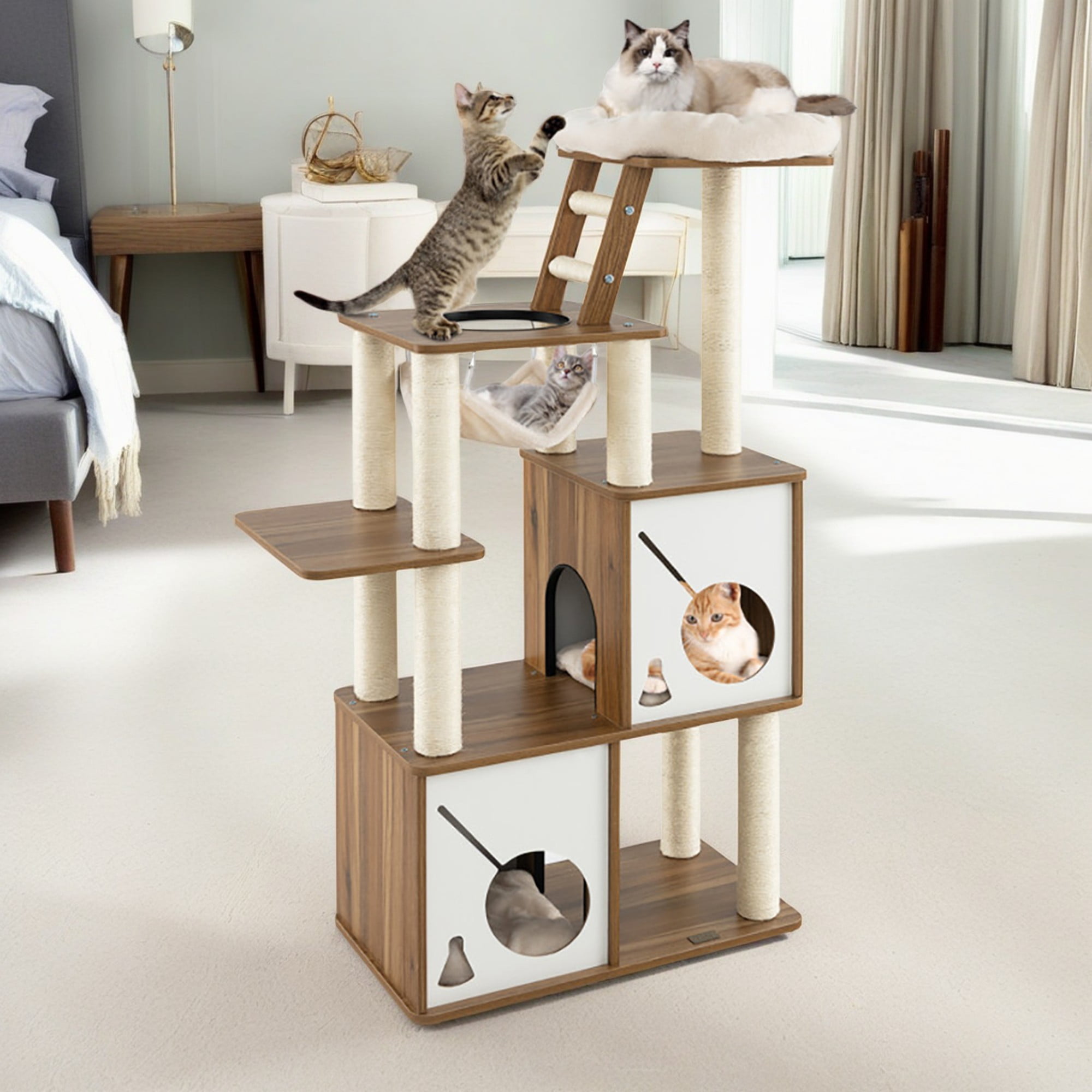 Pefilos 57" Modern Cat Tree Tower for Indoor Cats, Multi-Level Cat Condo with Scratching Posts, Perch, Washable Removable Cushions, Cat Furniture, Brown Pefilos 57" Modern Cat Tree Tower for Indoor Cats, Multi-Level Cat Condo with Scratching Posts, Perch, Washable Removable Cushions, Cat Furniture, Brown