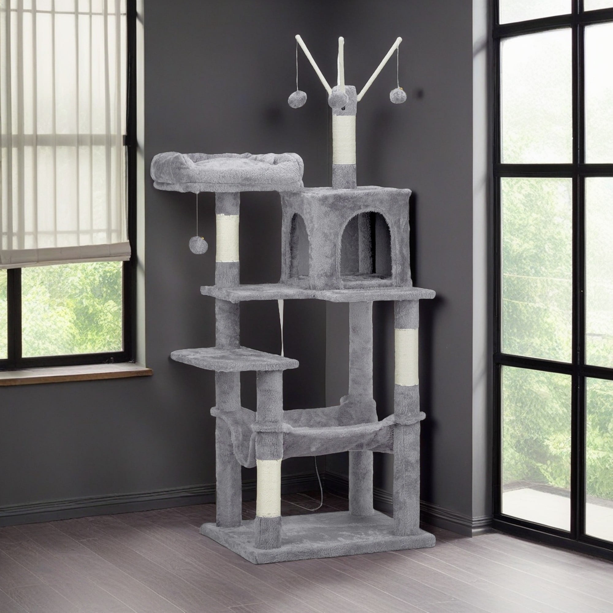 Pefilos 58" Large Cat Tree Tower, Cat Tree House for Indoor Cats with Padded Platform Bed, Toy Balls, Cozy Condo and Sisal Scratching Posts, Light Gray Pefilos 58" Large Cat Tree Tower, Cat Tree House for Indoor Cats with Padded Platform Bed, Toy Balls, Cozy Condo and Sisal Scratching Posts, Light Gray