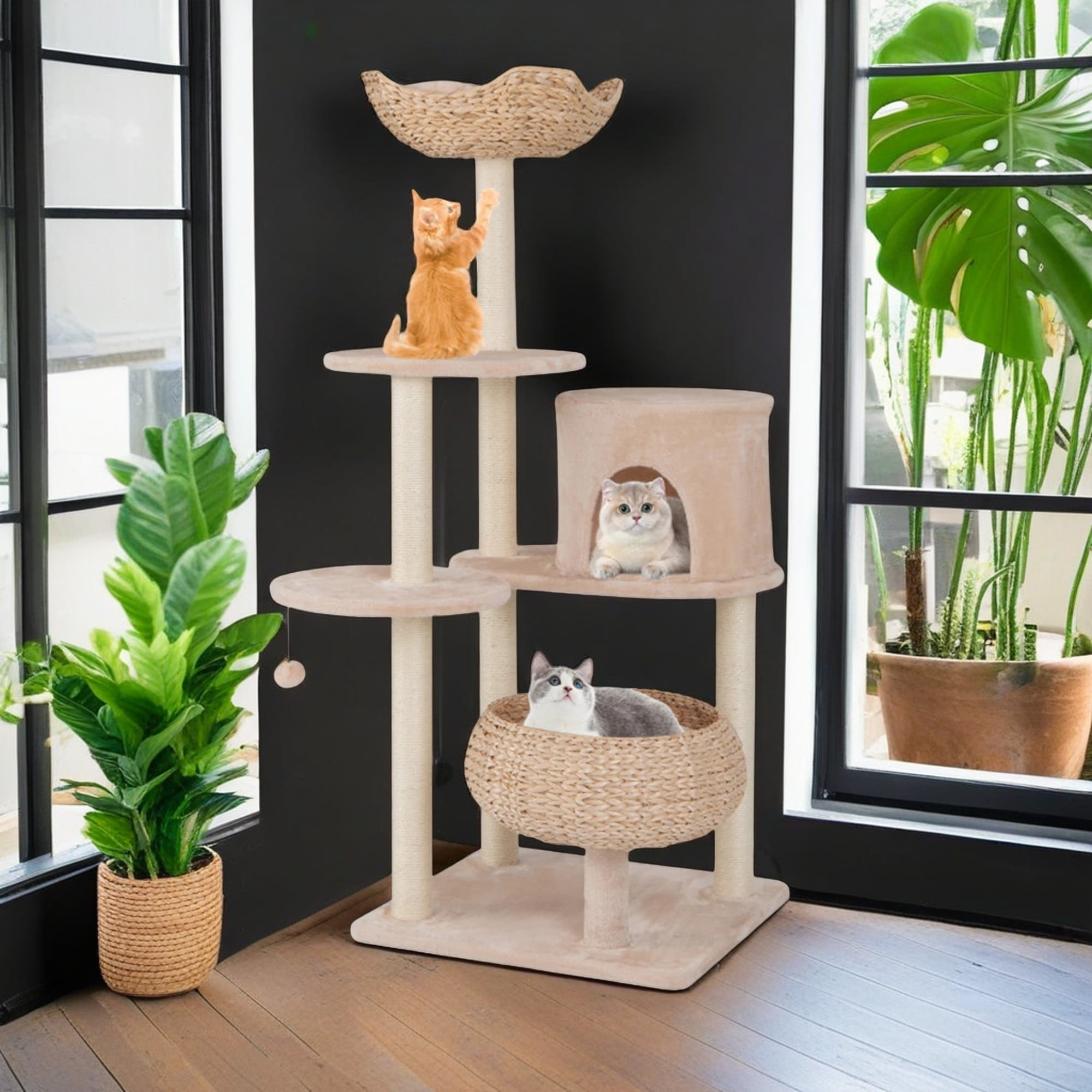 Pefilos 58" Modern Cat Tree Tower for Indoor Cats w/Natural Sisal Scratching Posts, Hand-Woven Condo and Top Perch, Cat Tree House for Kittens Climb Play, Beige Pefilos 58" Modern Cat Tree Tower for Indoor Cats w/Natural Sisal Scratching Posts, Hand-Woven Condo and Top Perch, Cat Tree House for Kittens Climb Play, Beige