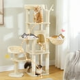 thumbnail image 1 of Pefilos 59" Cat Tree Tower for Indoor Cats, Multi-Level Cat Condo with 3 Removable Pompom Sticks, Cat Tree House with Hammock, Scratching Post, and 2 Perches, Beige, 1 of 8
