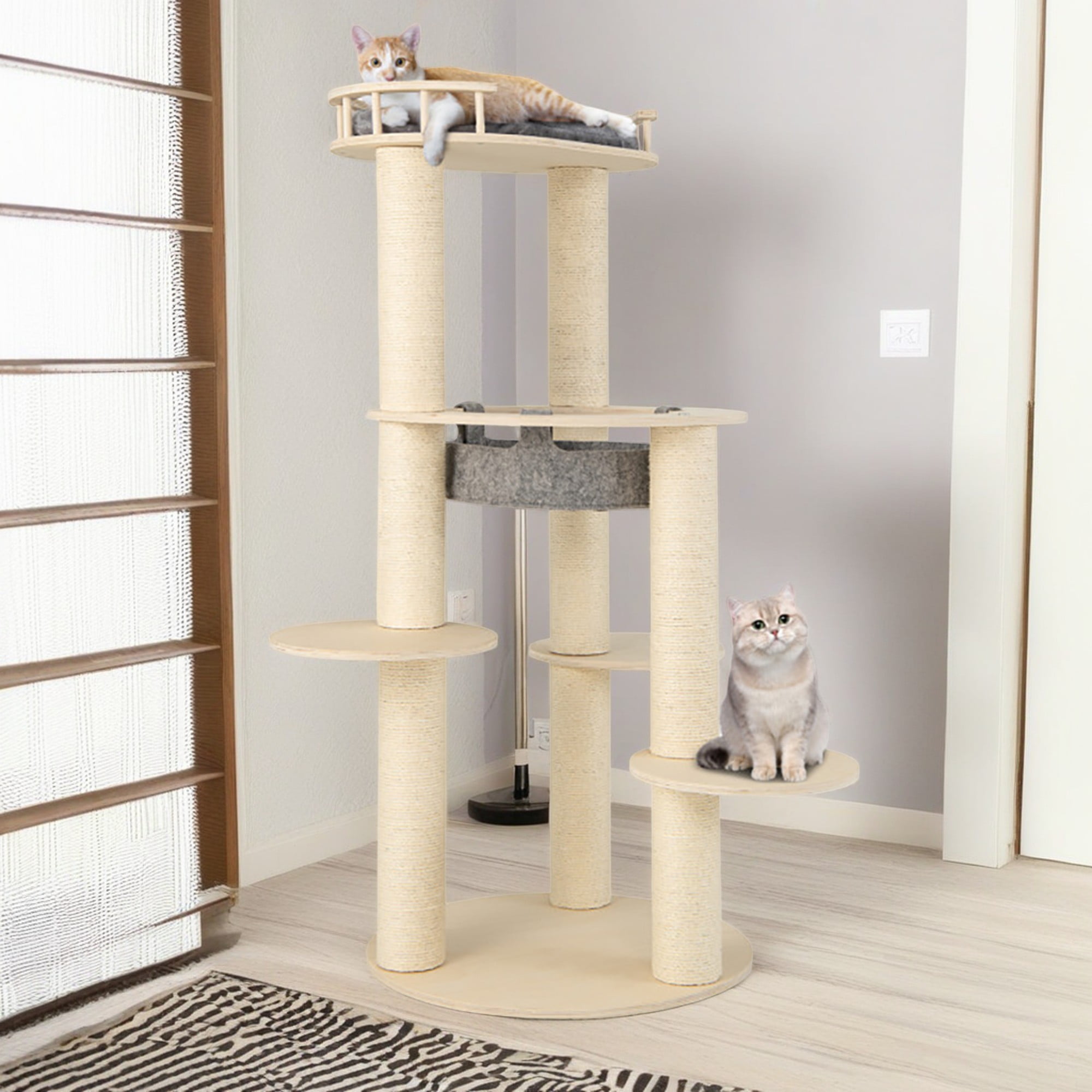 Pefilos 59" Wood Cat Tree Tower for Indoor Cats, Multi-Level Cat Condo with Scratching Posts, Perch, Washable Removable Cushions, Cat Furniture, Beige Pefilos 59" Wood Cat Tree Tower for Indoor Cats, Multi-Level Cat Condo with Scratching Posts, Perch, Washable Removable Cushions, Cat Furniture, Beige