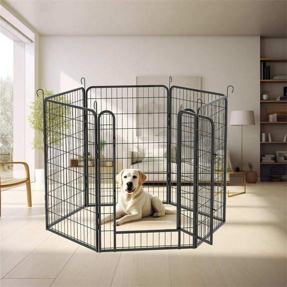 Pefilos 6-Panels Dog Playpen Outdoor 39" Dog Pen Large Indoor Metal Puppy Pet Playpen for Small Dogs Run Fence Iron, Black