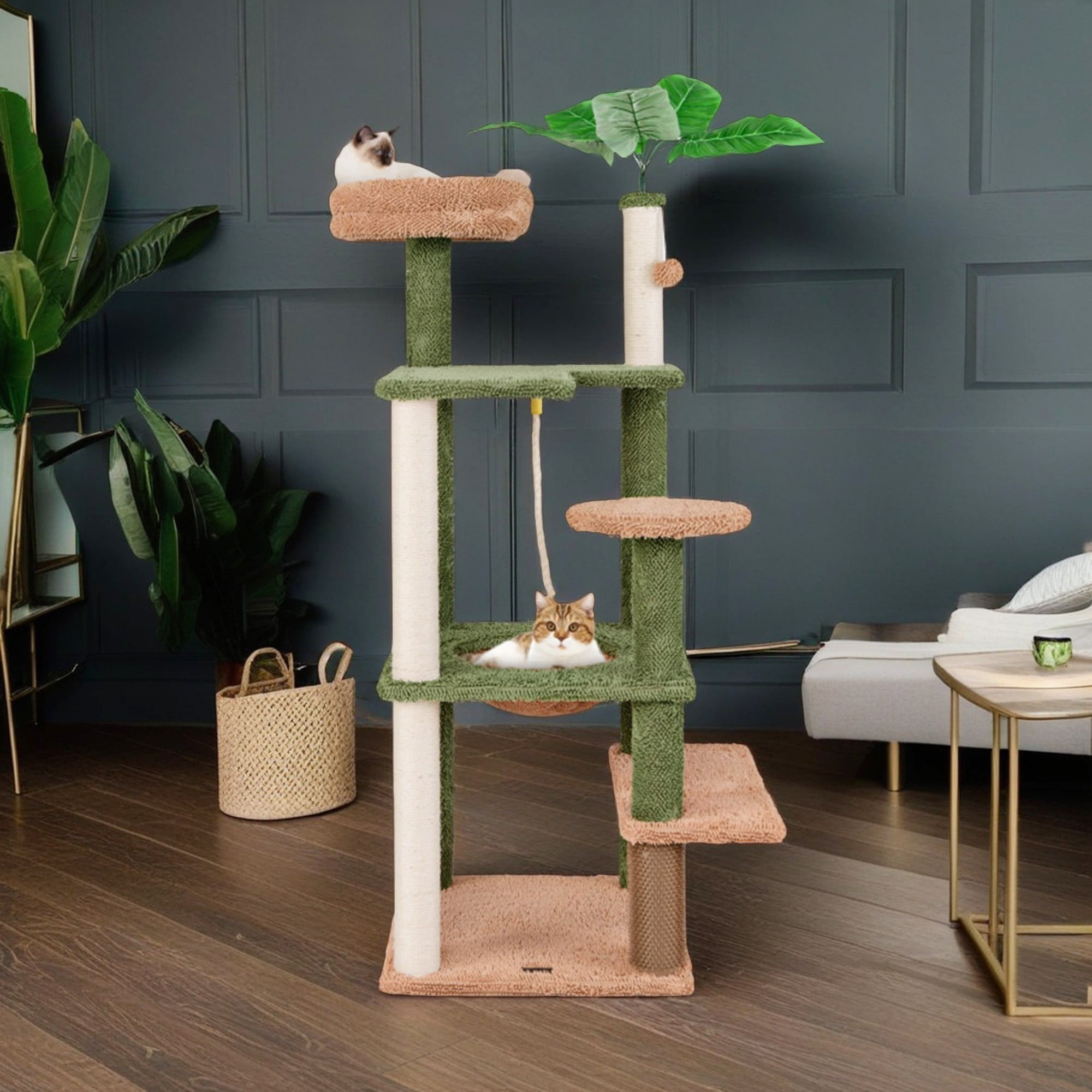 Pefilos 60" Cactus Cat Tree for Indoor Cats with Green Leaves, Multi-Level Cat Tower with Hammock, Cat Tree House with Rope and Sisal Scratching Posts, Green Pefilos 60" Cactus Cat Tree for Indoor Cats with Green Leaves, Multi-Level Cat Tower with Hammock, Cat Tree House with Rope and Sisal Scratching Posts, Green