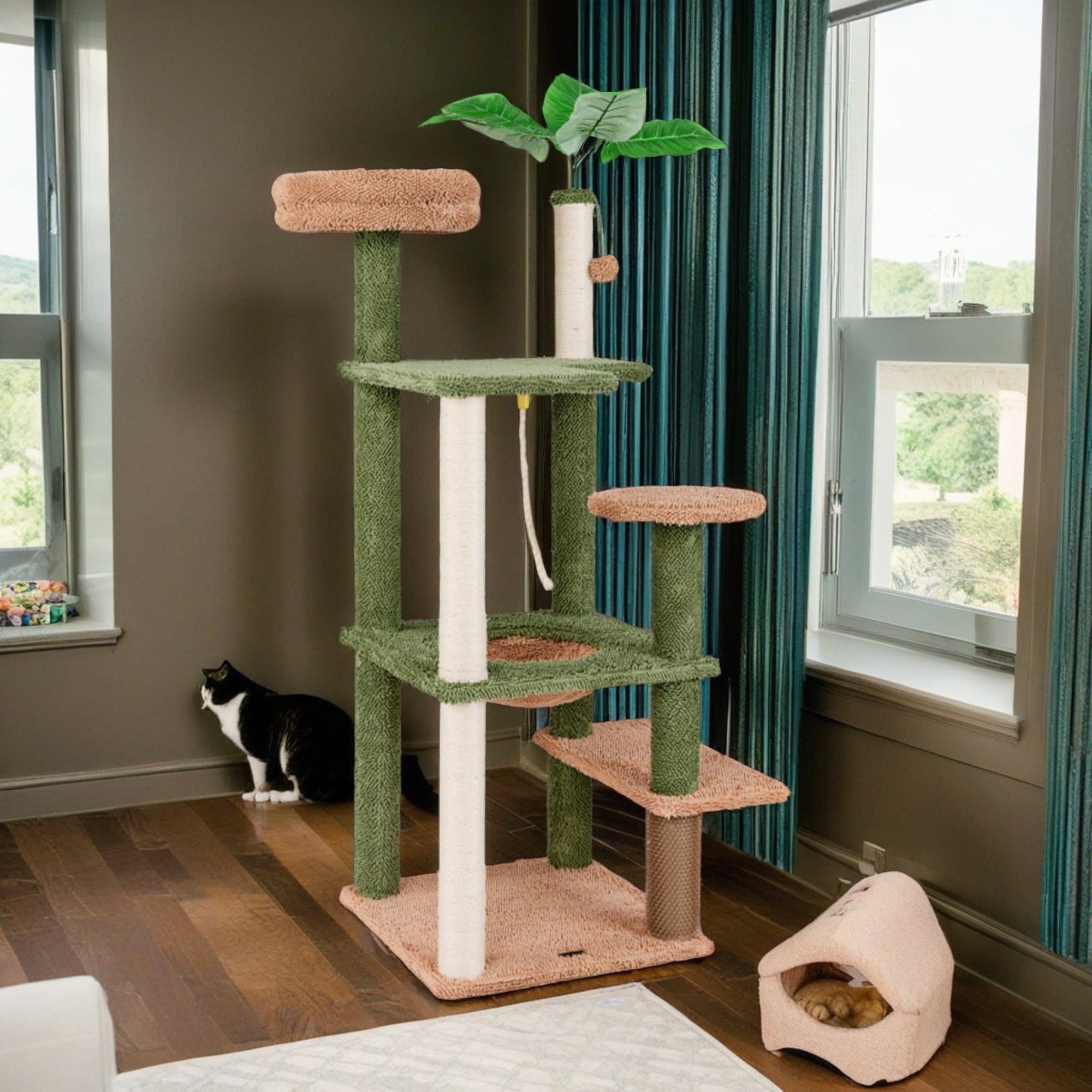 Pefilos 60" Cactus Cat Tree Tower for Indoor Cats, Multi-Level Cat Condo, Cat Tree House with Sisal Scratching Posts, Hammock and Perch, Green Pefilos 60" Cactus Cat Tree Tower for Indoor Cats, Multi-Level Cat Condo, Cat Tree House with Sisal Scratching Posts, Hammock and Perch, Green