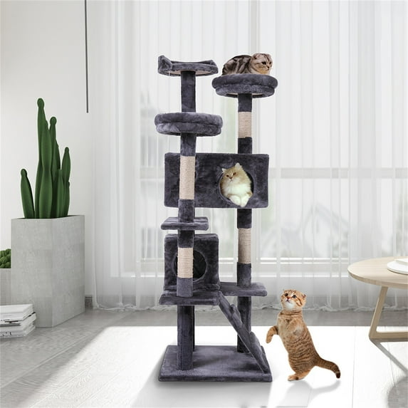 Pefilos 60" Cat Tree, Cat Tower with Scratching Posts Dangling Ball and Ladder, Cat Condo for Kittens Cats and Pet, Multi-Level Climber Activity Centre, Gray