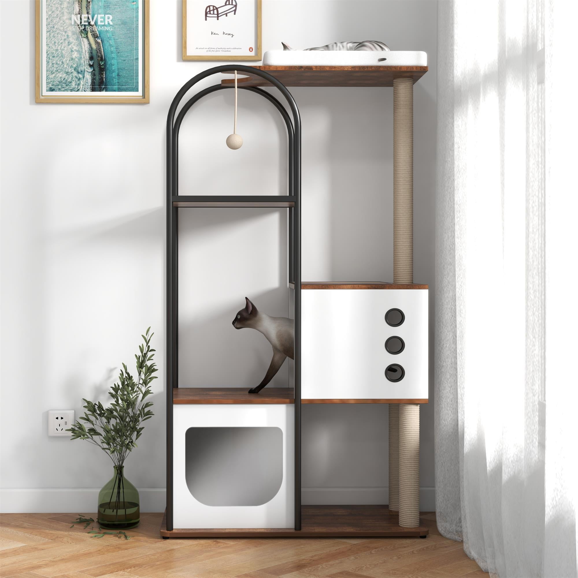Pefilos 60" Cat Tree Tower for Big Cats with Sisal Scratcher Post, Cat Condo for Multiple Cats, Cat Climb Tree House for Indoor Cats, White Pefilos 60" Cat Tree Tower for Big Cats with Sisal Scratcher Post, Cat Condo for Multiple Cats, Cat Climb Tree House for Indoor Cats, White